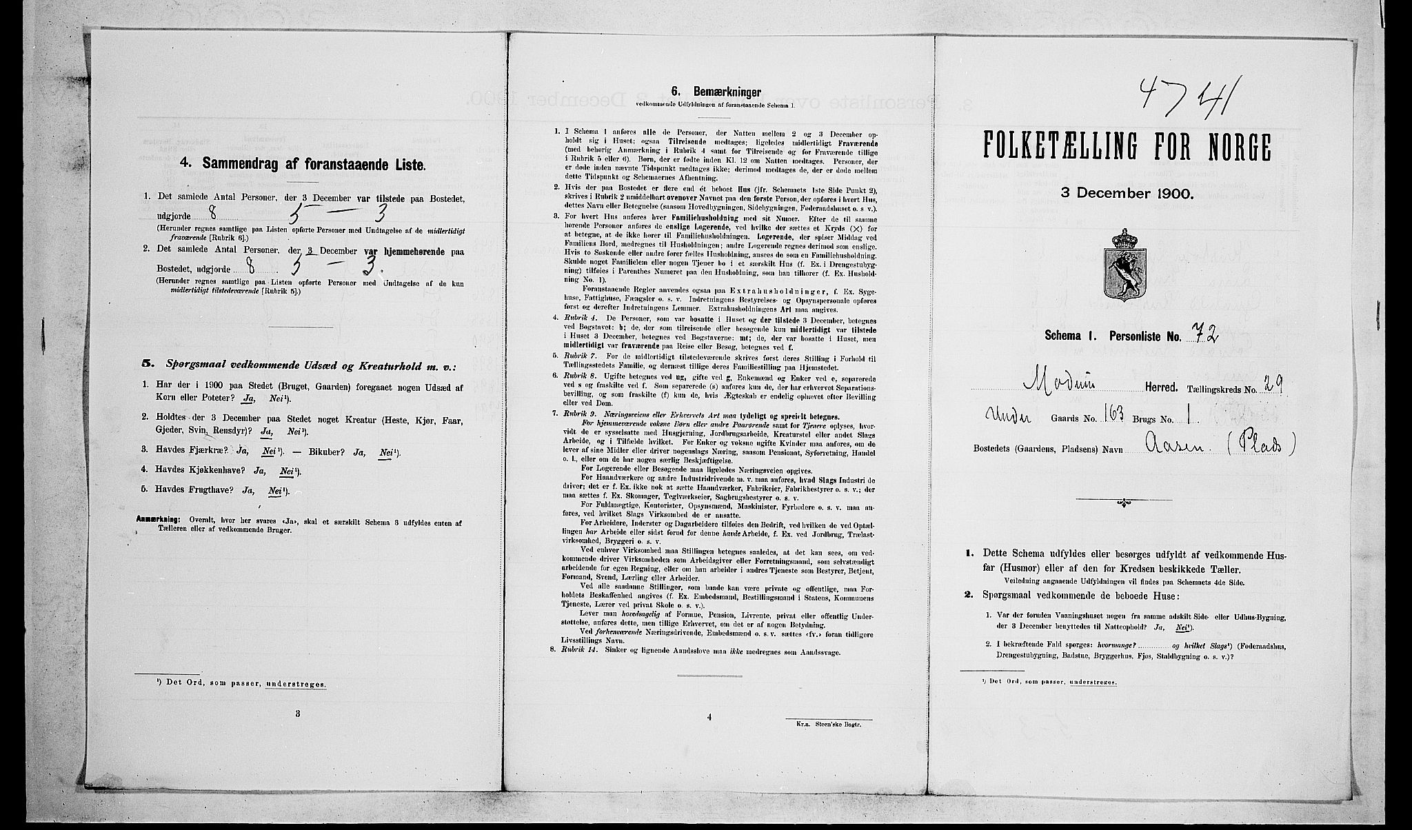 RA, Folketelling 1900 for 0623 Modum herred, 1900, s. 3153