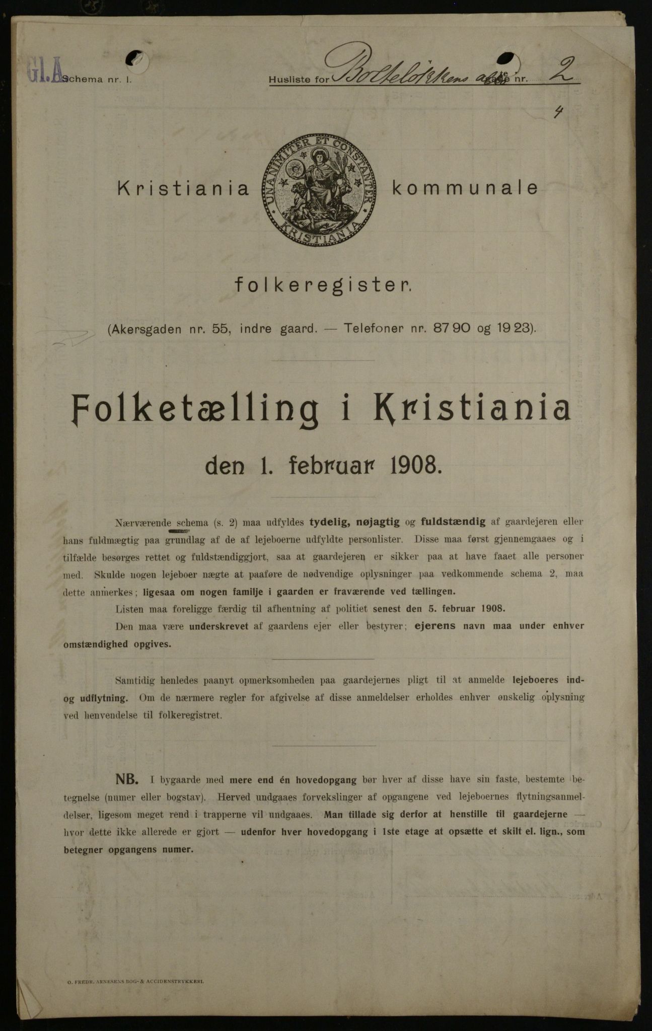 OBA, Kommunal folketelling 1.2.1908 for Kristiania kjøpstad, 1908, s. 7401