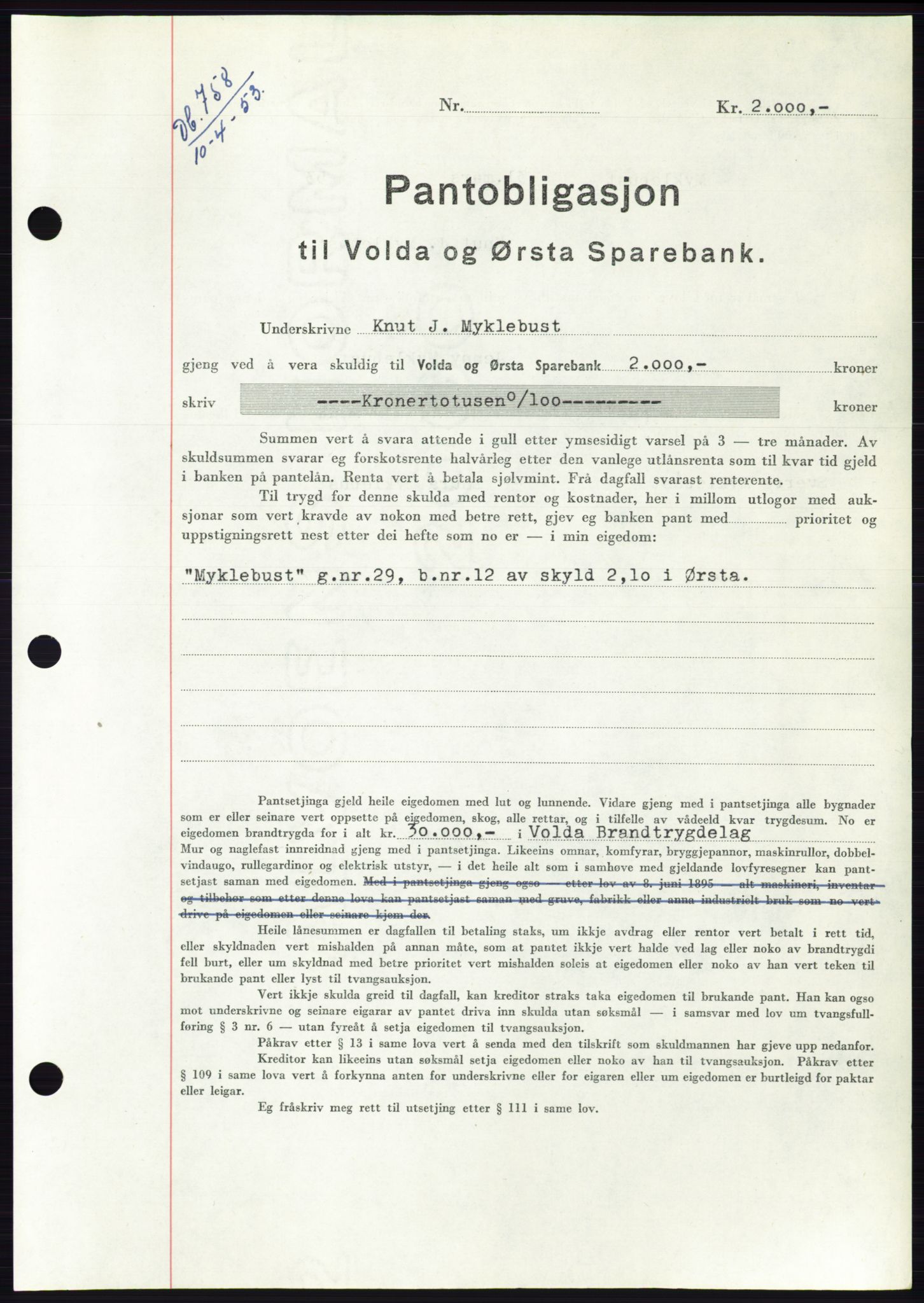 Søre Sunnmøre sorenskriveri, SAT/A-4122/1/2/2C/L0123: Pantebok nr. 11B, 1953-1953, Dagboknr: 758/1953