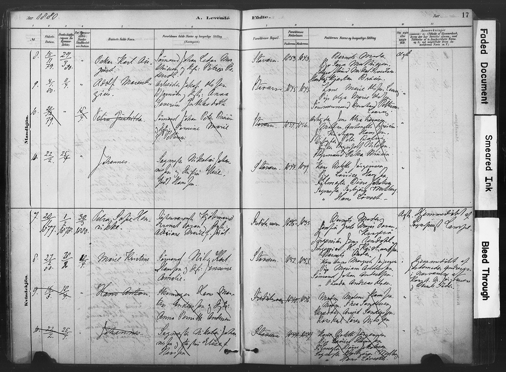 Stavern kirkebøker, AV/SAKO-A-318/F/Fa/L0008: Ministerialbok nr. 8, 1878-1905, s. 17