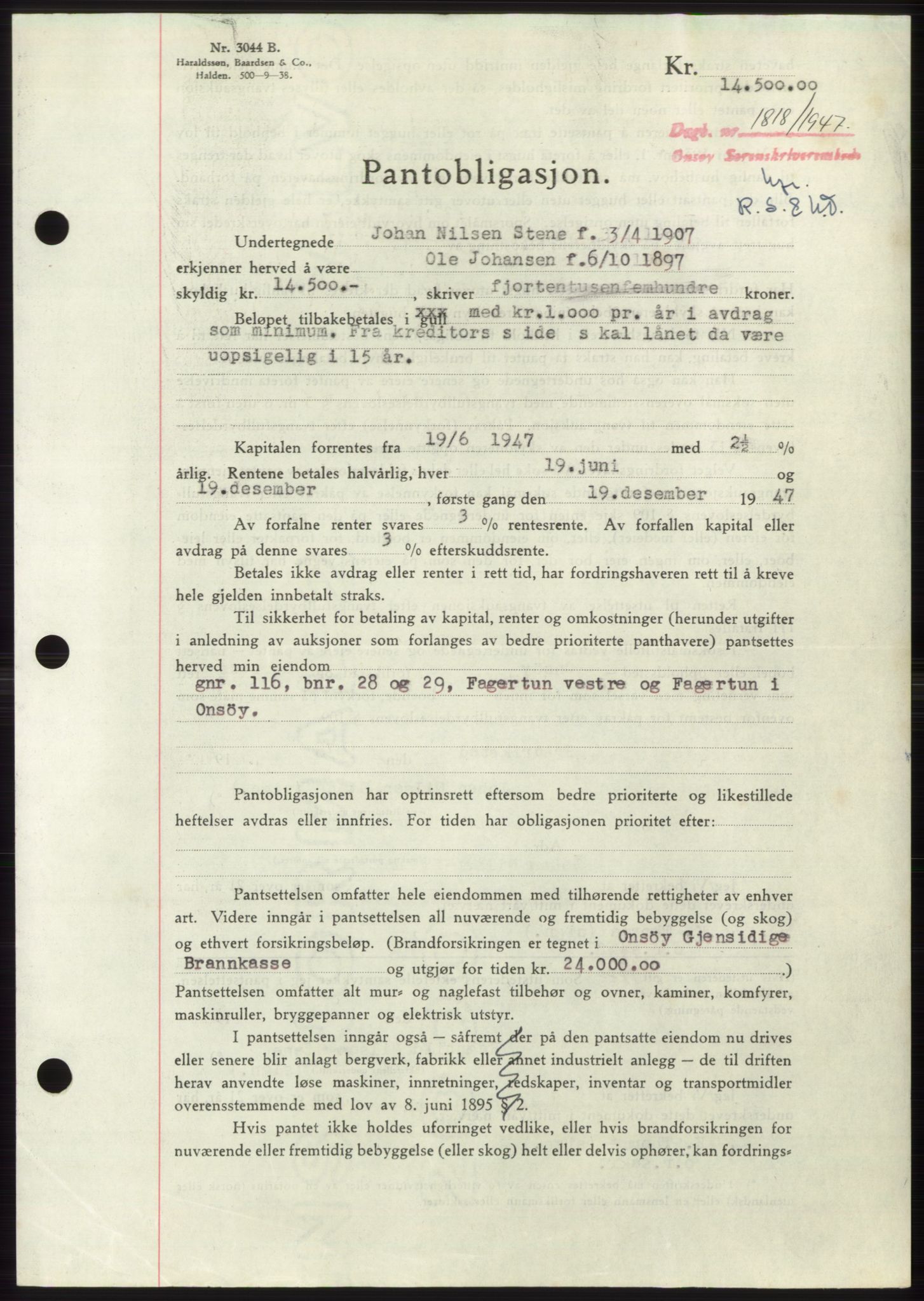 Onsøy sorenskriveri, SAO/A-10474/G/Ga/Gac/L0006: Pantebok nr. B 12-6, 1947-1948, Dagboknr: 1818/1947