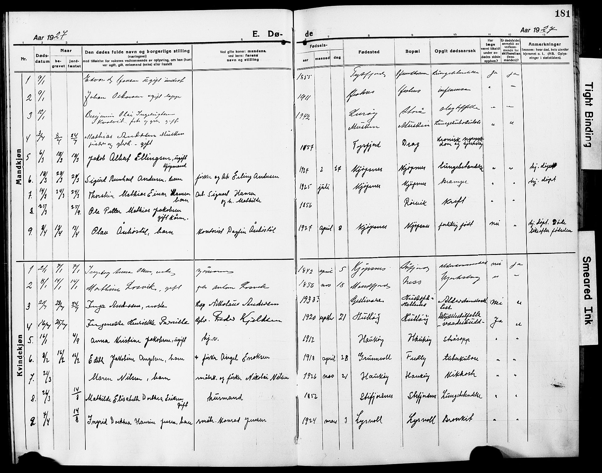 Ministerialprotokoller, klokkerbøker og fødselsregistre - Nordland, SAT/A-1459/861/L0878: Klokkerbok nr. 861C04, 1917-1928, s. 181