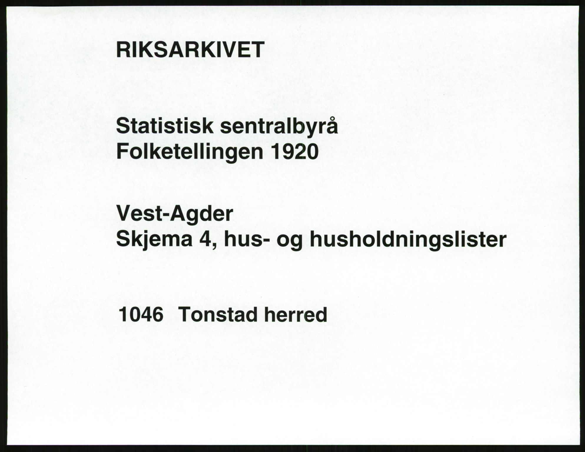 SAK, Folketelling 1920 for 1046 Tonstad herred, 1920, s. 26