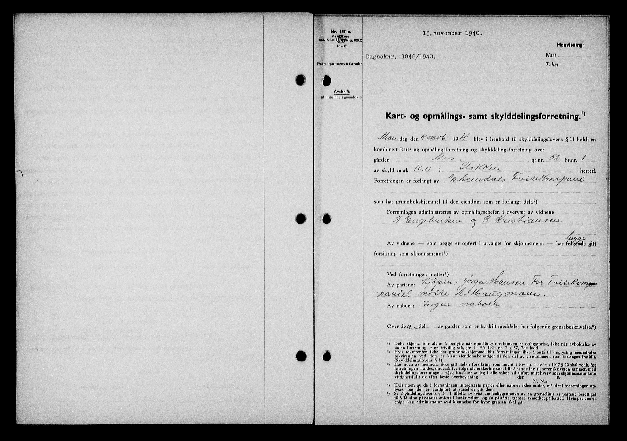 Nedenes sorenskriveri, AV/SAK-1221-0006/G/Gb/Gba/L0048: Pantebok nr. A-II, 1940-1941, Dagboknr: 1046/1940