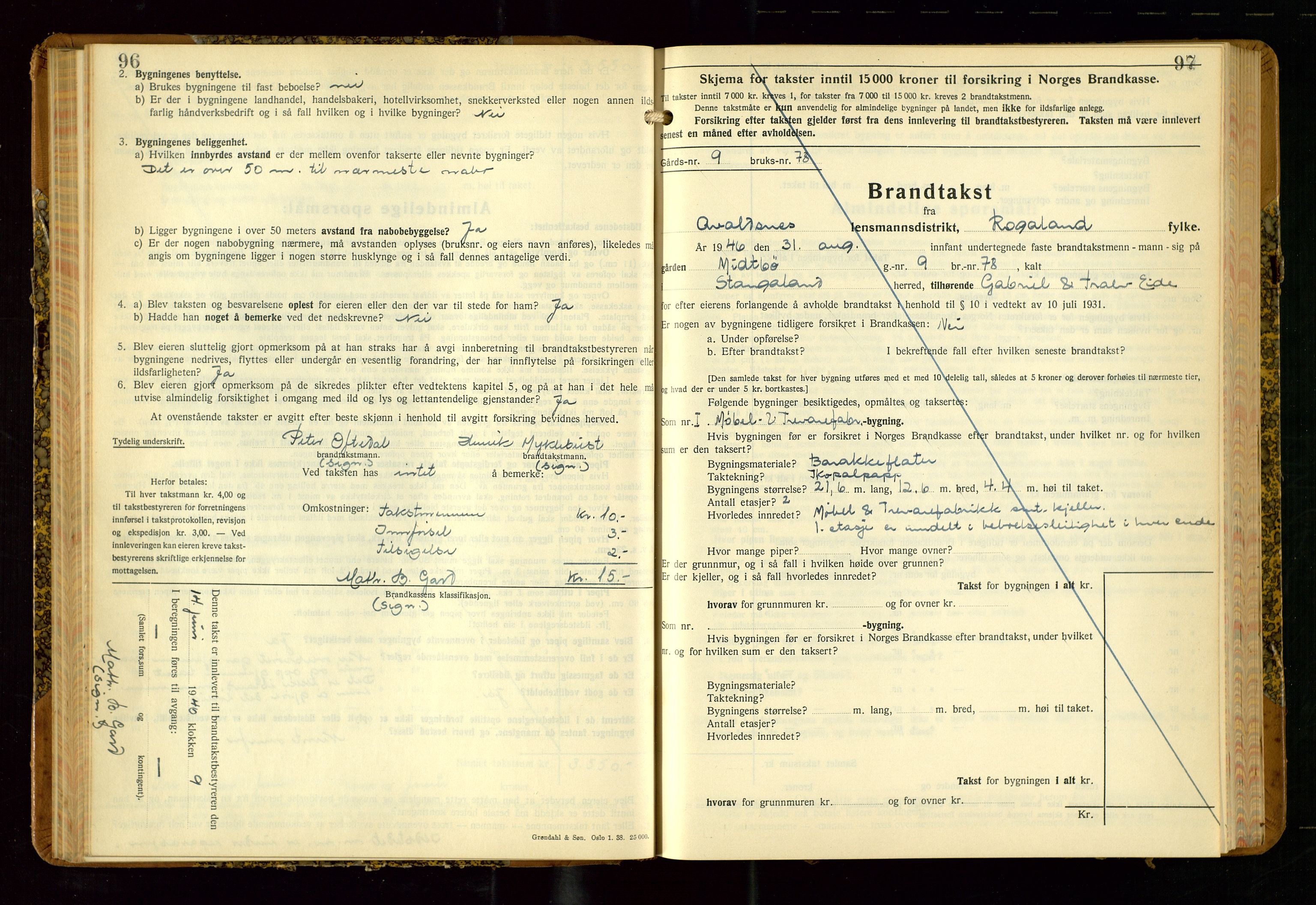 Avaldsnes lensmannskontor, AV/SAST-A-100286/Gob/L0002: "Branntakstprotokoll for Avaldsnes lensmannsdistrikt Rogaland fylke", 1940-1950, s. 96-97