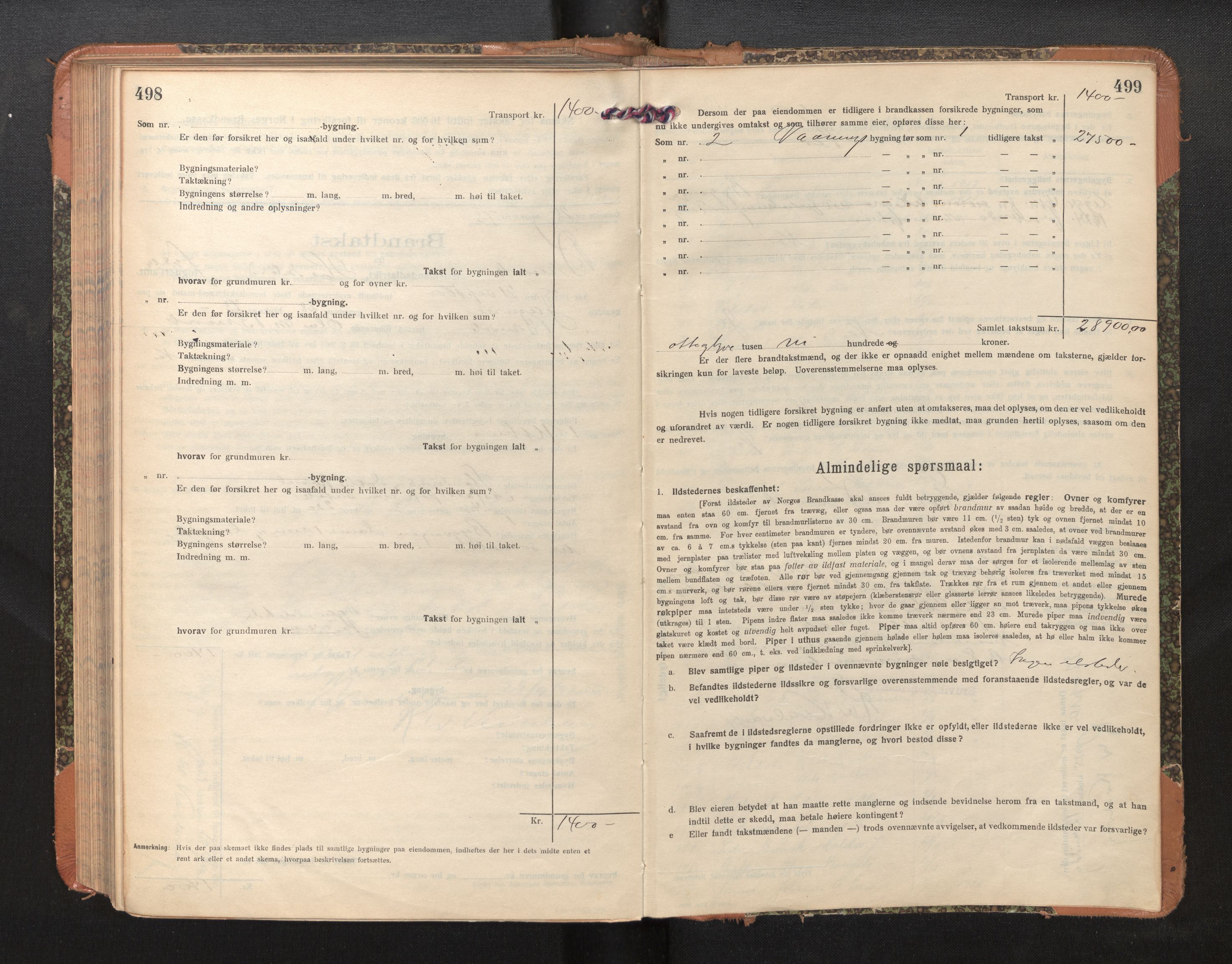 Lensmannen i Bruvik, SAB/A-31301/0012/L0009: Branntakstprotokoll, skjematakst, 1918-1925, s. 498-499