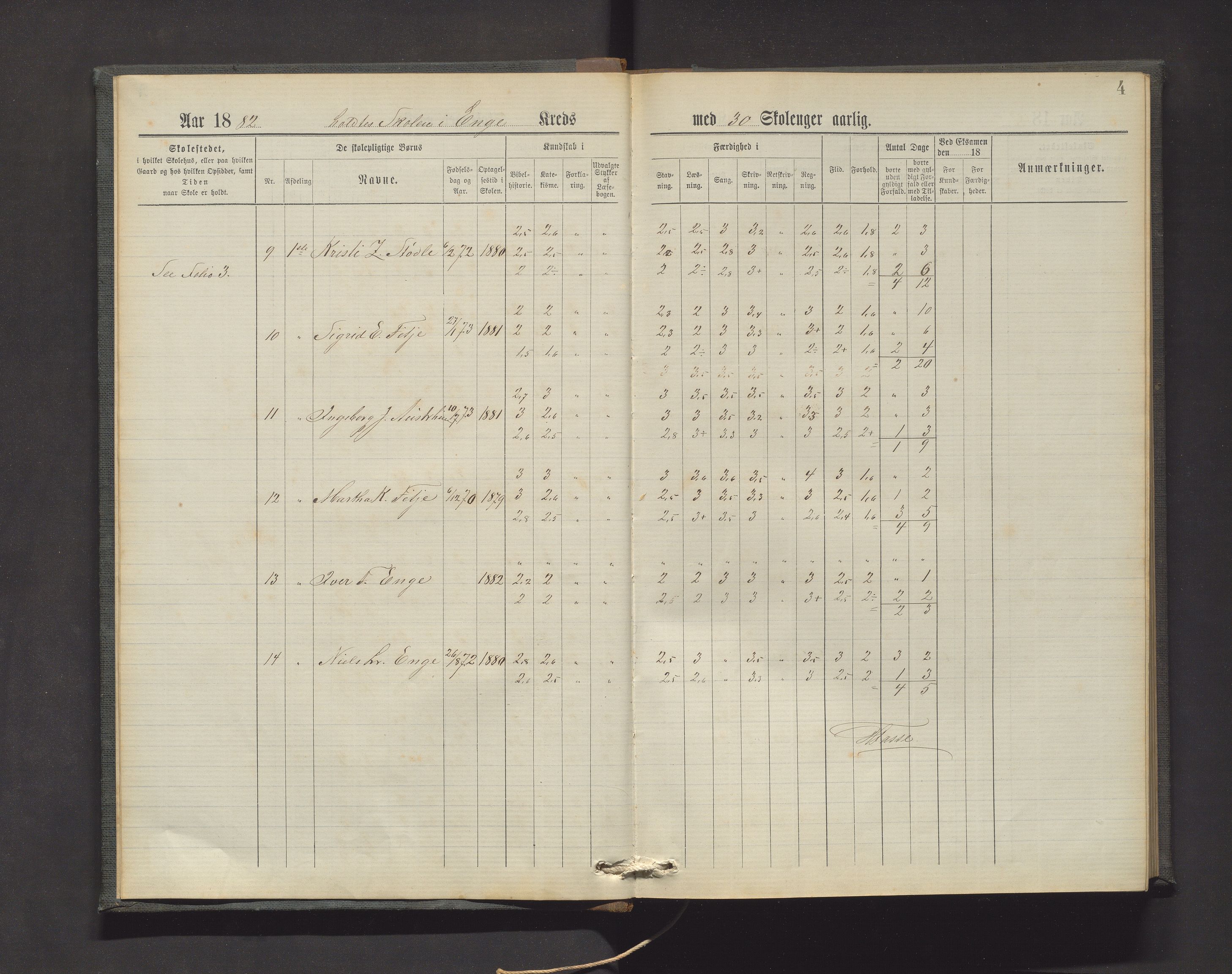 Etne kommune. Barneskulane, IKAH/1211-231/F/Ff/L0003: Skuleprotokoll for Enge skule, 1882-1906