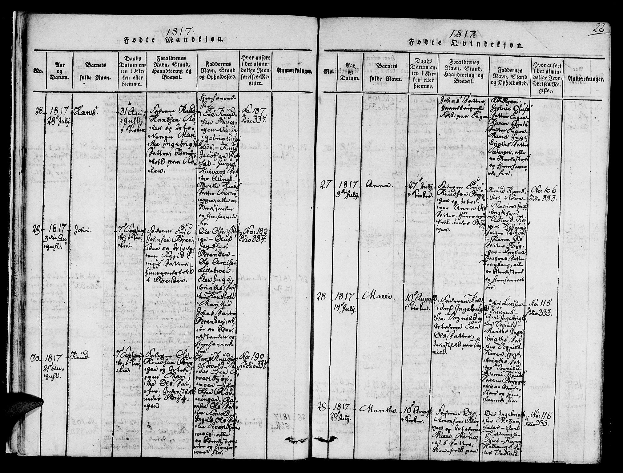 Ministerialprotokoller, klokkerbøker og fødselsregistre - Sør-Trøndelag, SAT/A-1456/678/L0895: Ministerialbok nr. 678A05 /1, 1816-1821, s. 22