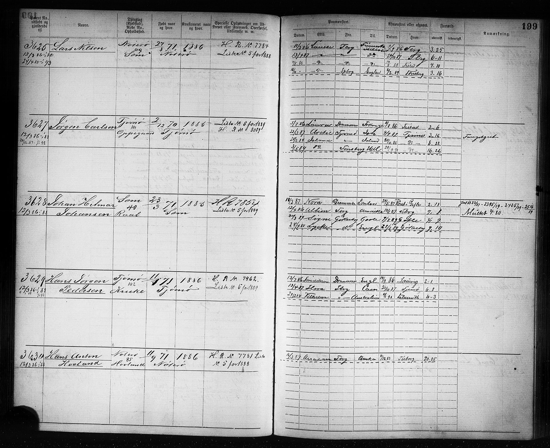 Tønsberg innrulleringskontor, AV/SAKO-A-786/F/Fb/L0007: Annotasjonsrulle Patent nr. 2636-5150, 1881-1892, s. 200