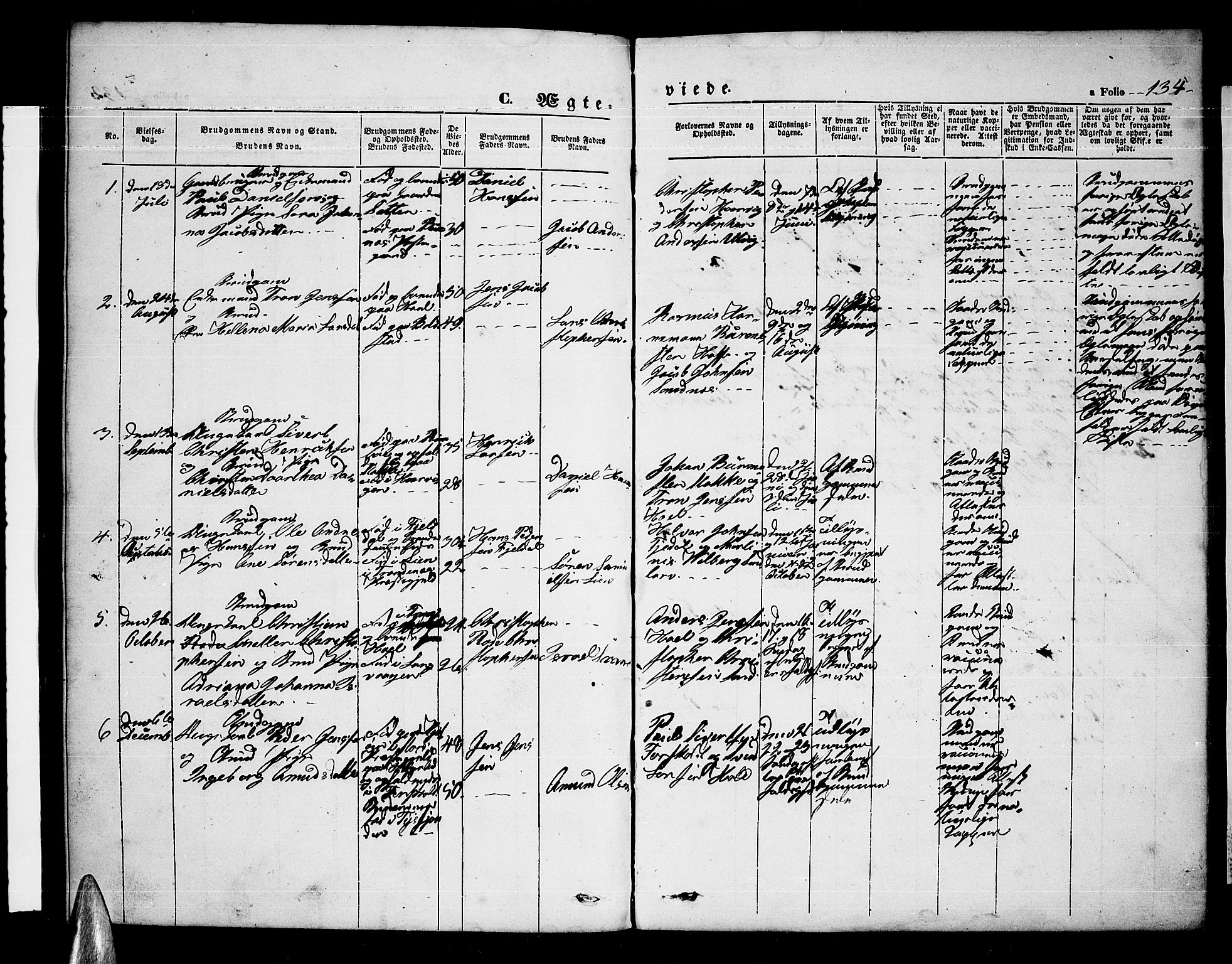 Ministerialprotokoller, klokkerbøker og fødselsregistre - Nordland, SAT/A-1459/865/L0929: Klokkerbok nr. 865C01, 1840-1866, s. 134