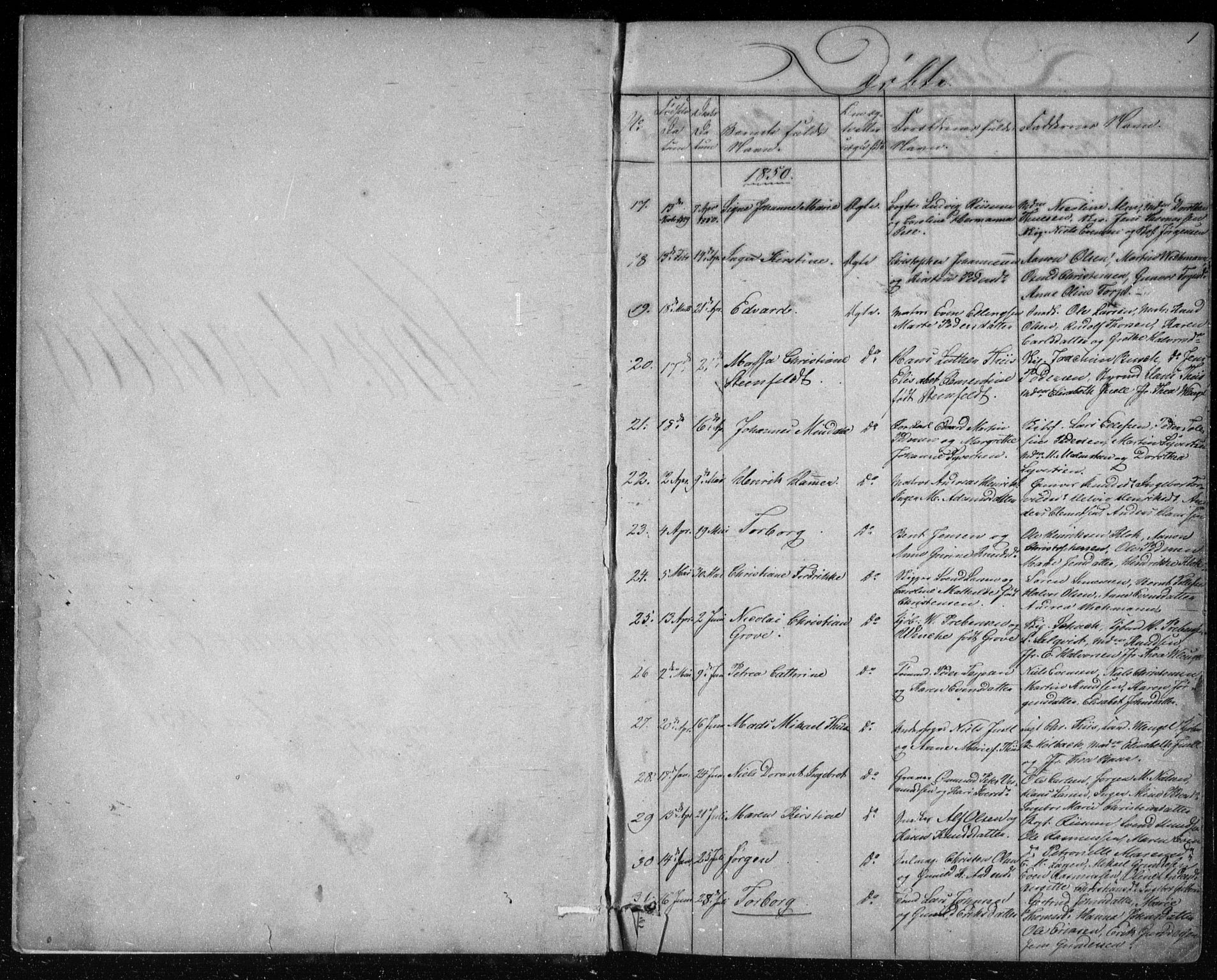 Risør sokneprestkontor, AV/SAK-1111-0035/F/Fb/L0006: Klokkerbok nr. B 6, 1850-1884, s. 1