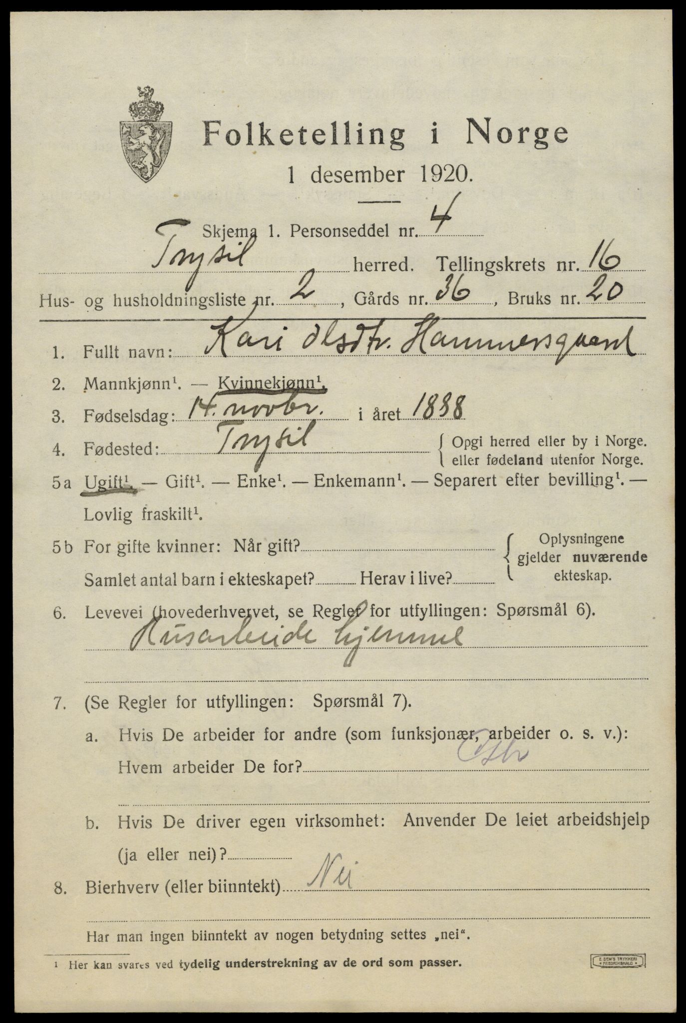 SAH, Folketelling 1920 for 0428 Trysil herred, 1920, s. 9453