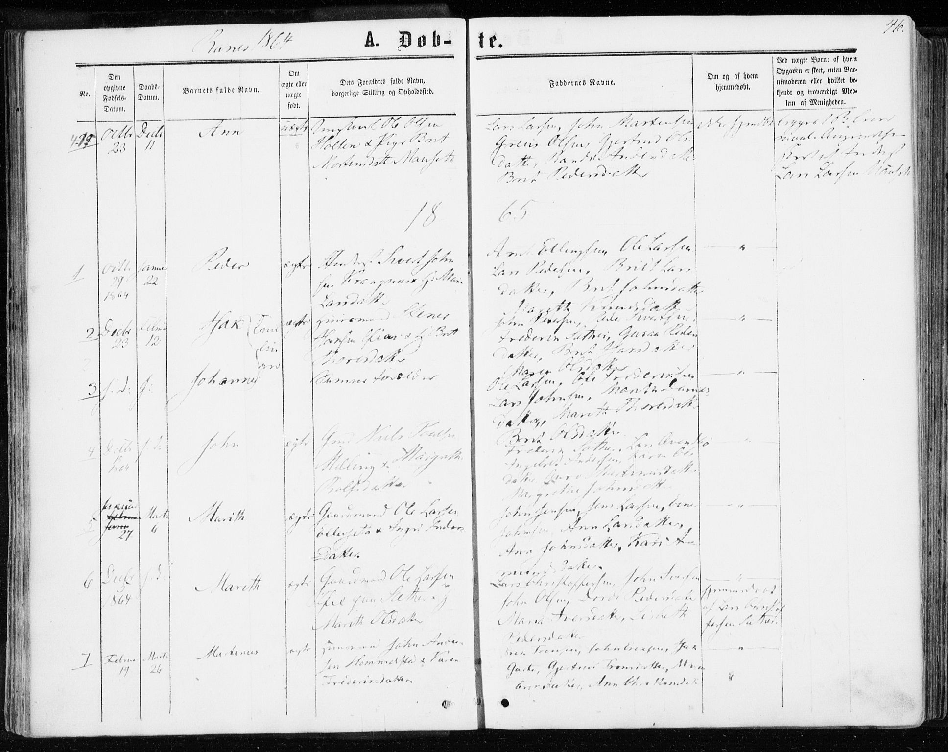 Ministerialprotokoller, klokkerbøker og fødselsregistre - Møre og Romsdal, SAT/A-1454/595/L1045: Ministerialbok nr. 595A07, 1863-1873, s. 46