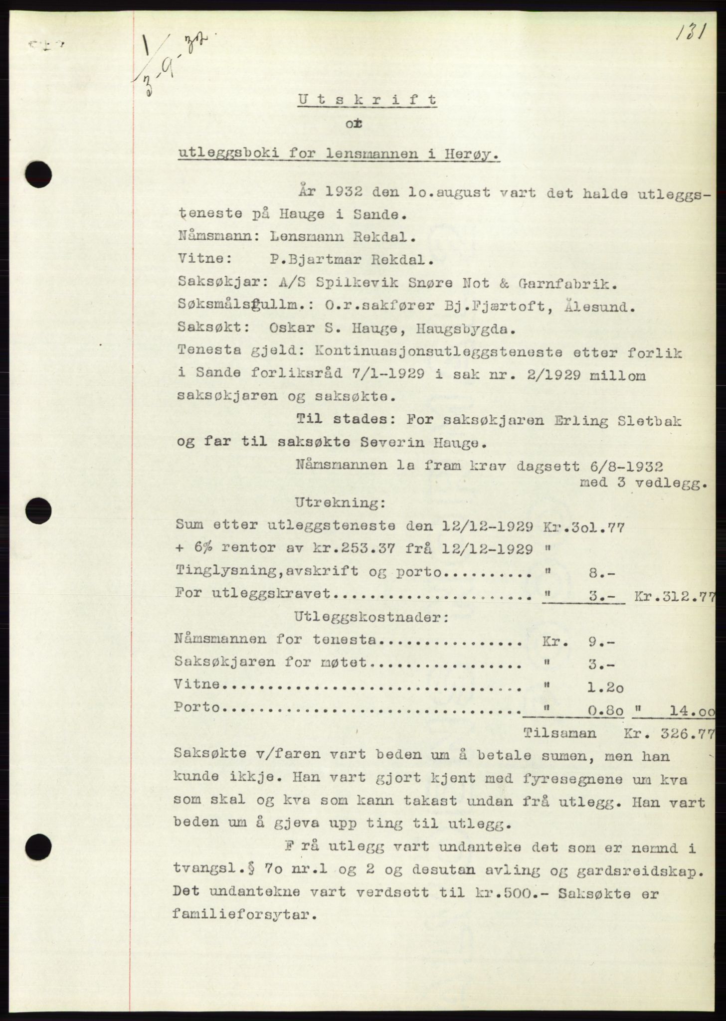 Søre Sunnmøre sorenskriveri, AV/SAT-A-4122/1/2/2C/L0054: Pantebok nr. 48, 1932-1933, Tingl.dato: 03.09.1932