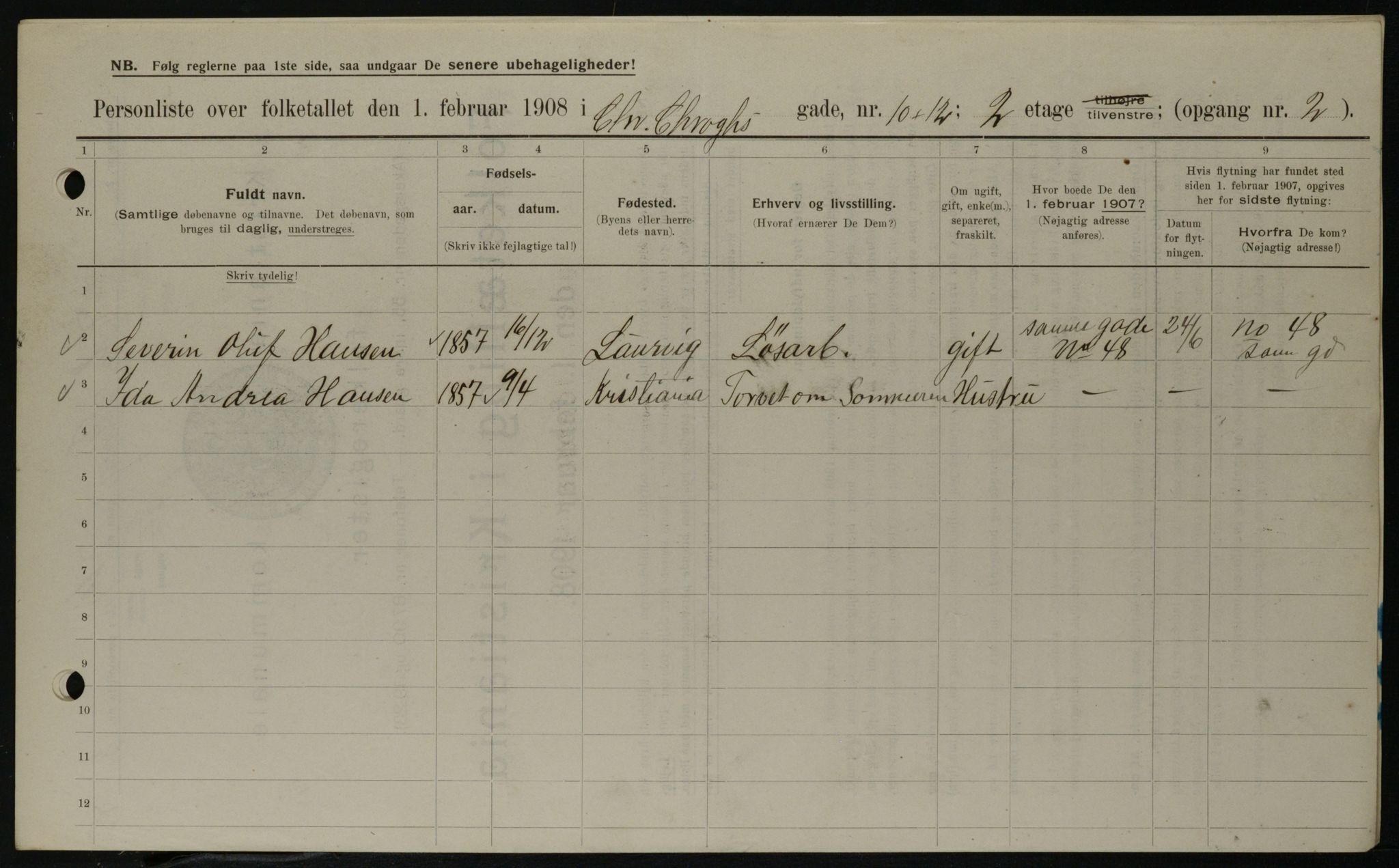 OBA, Kommunal folketelling 1.2.1908 for Kristiania kjøpstad, 1908, s. 11096