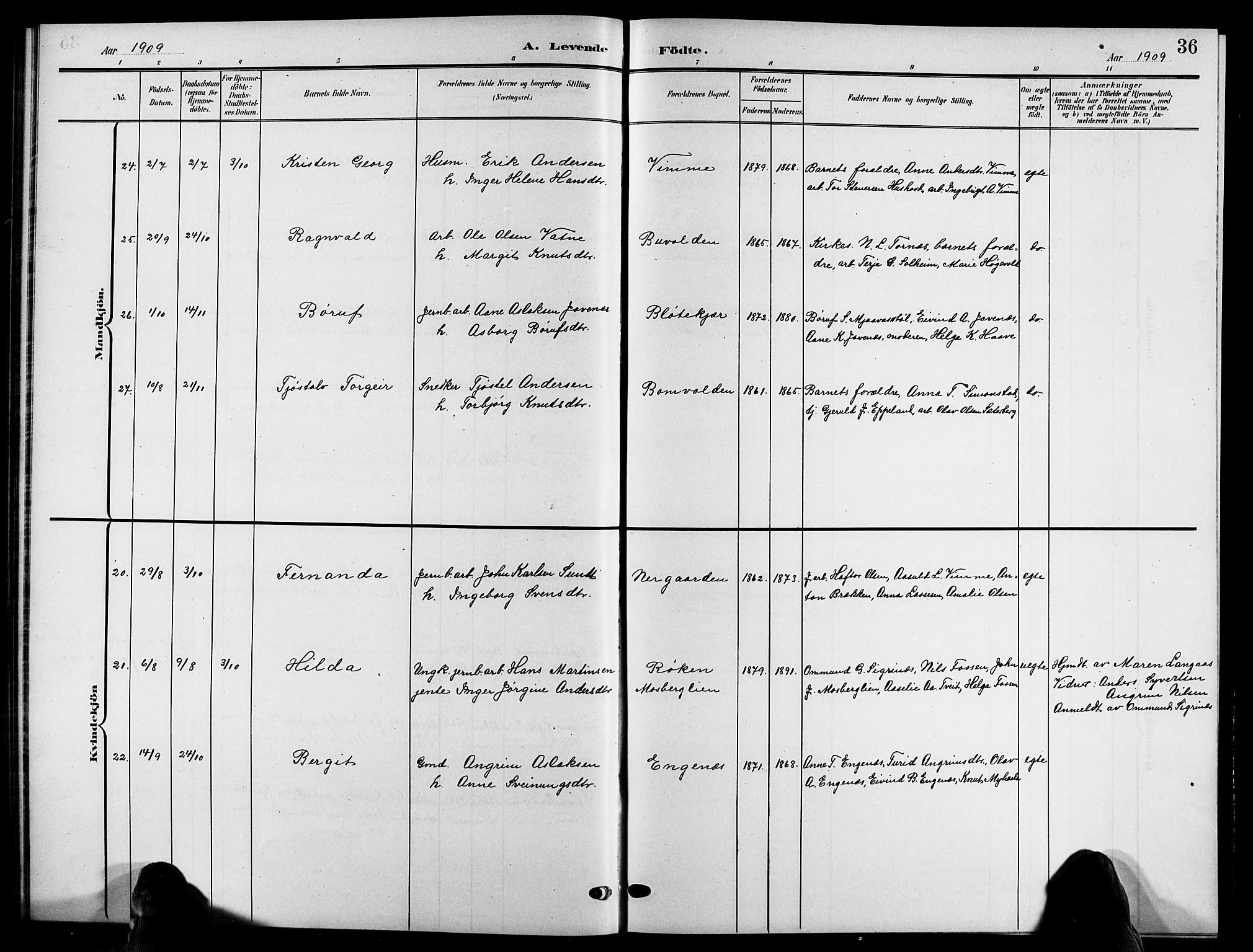 Åmli sokneprestkontor, AV/SAK-1111-0050/F/Fb/Fbc/L0005: Klokkerbok nr. B 5, 1903-1916, s. 36