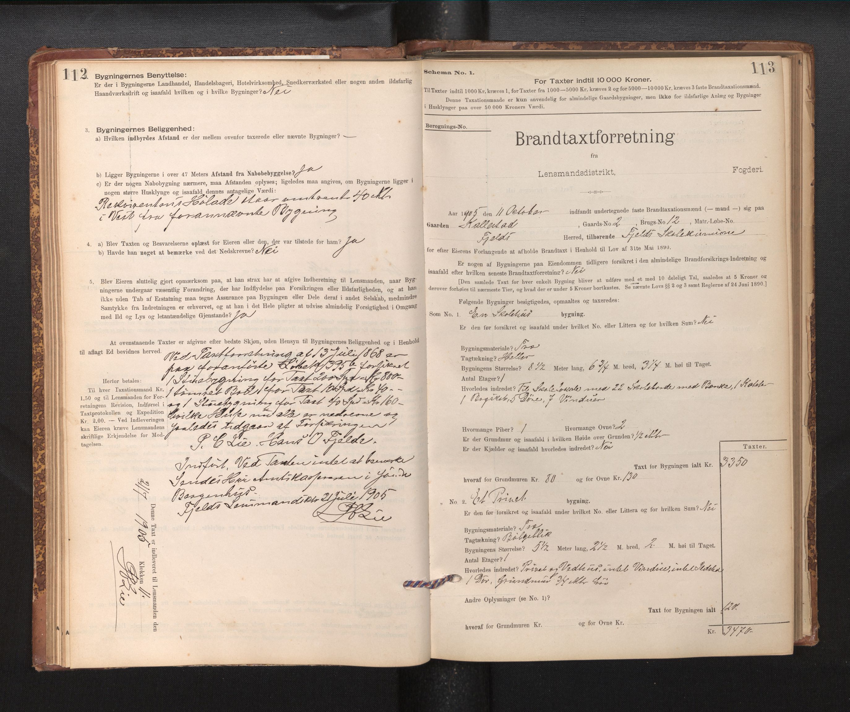 Lensmannen i Fjell, SAB/A-32301/0012/L0005: Branntakstprotokoll, skjematakst, 1895-1931, s. 112-113