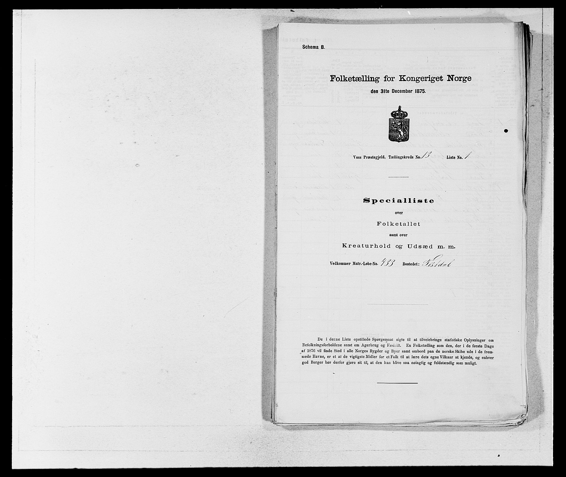 SAB, Folketelling 1875 for 1235P Voss prestegjeld, 1875, s. 1487