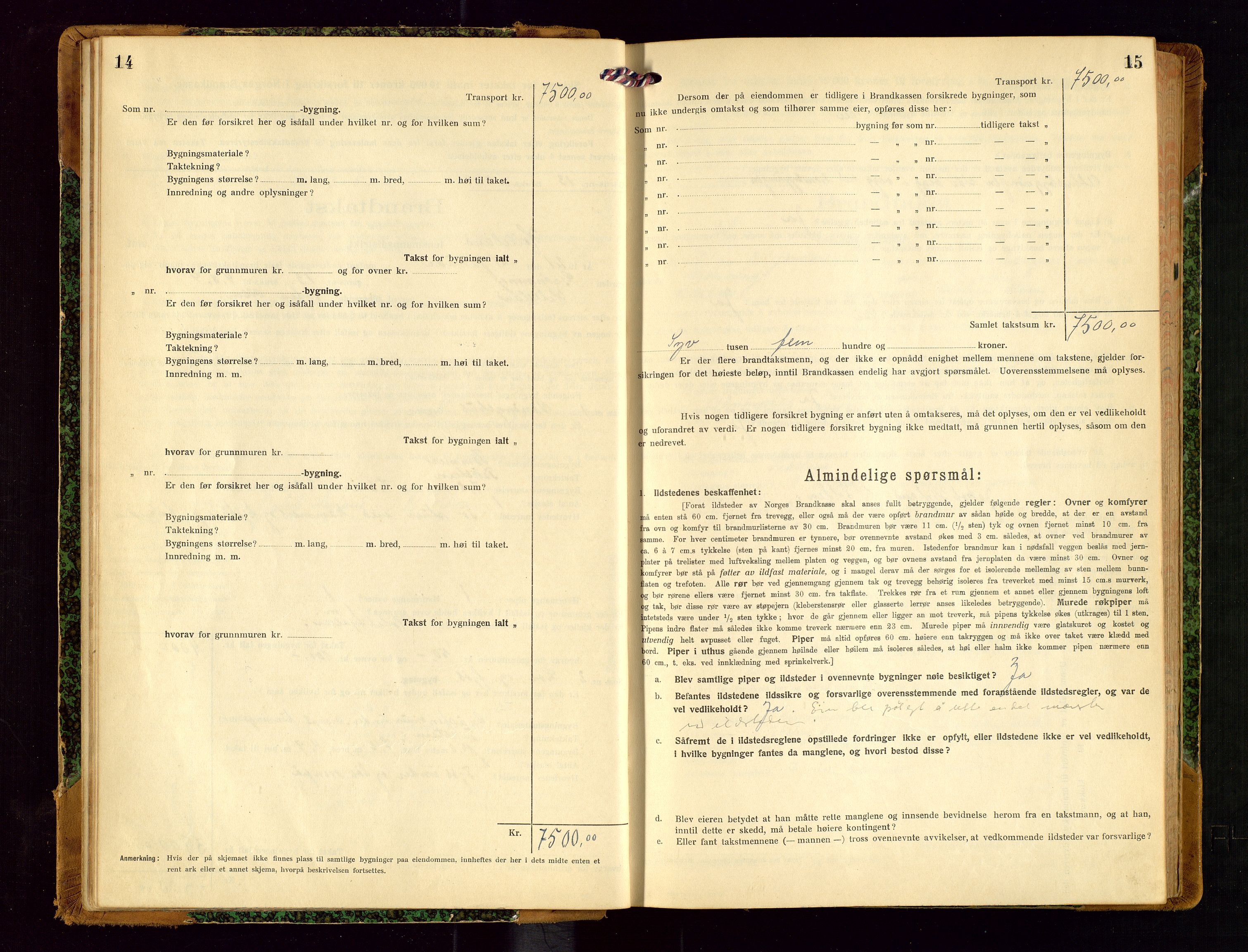 Helleland lensmannskontor, AV/SAST-A-100209/Gob/L0002: "Brandtakstprotokoll", 1921-1930, s. 14-15