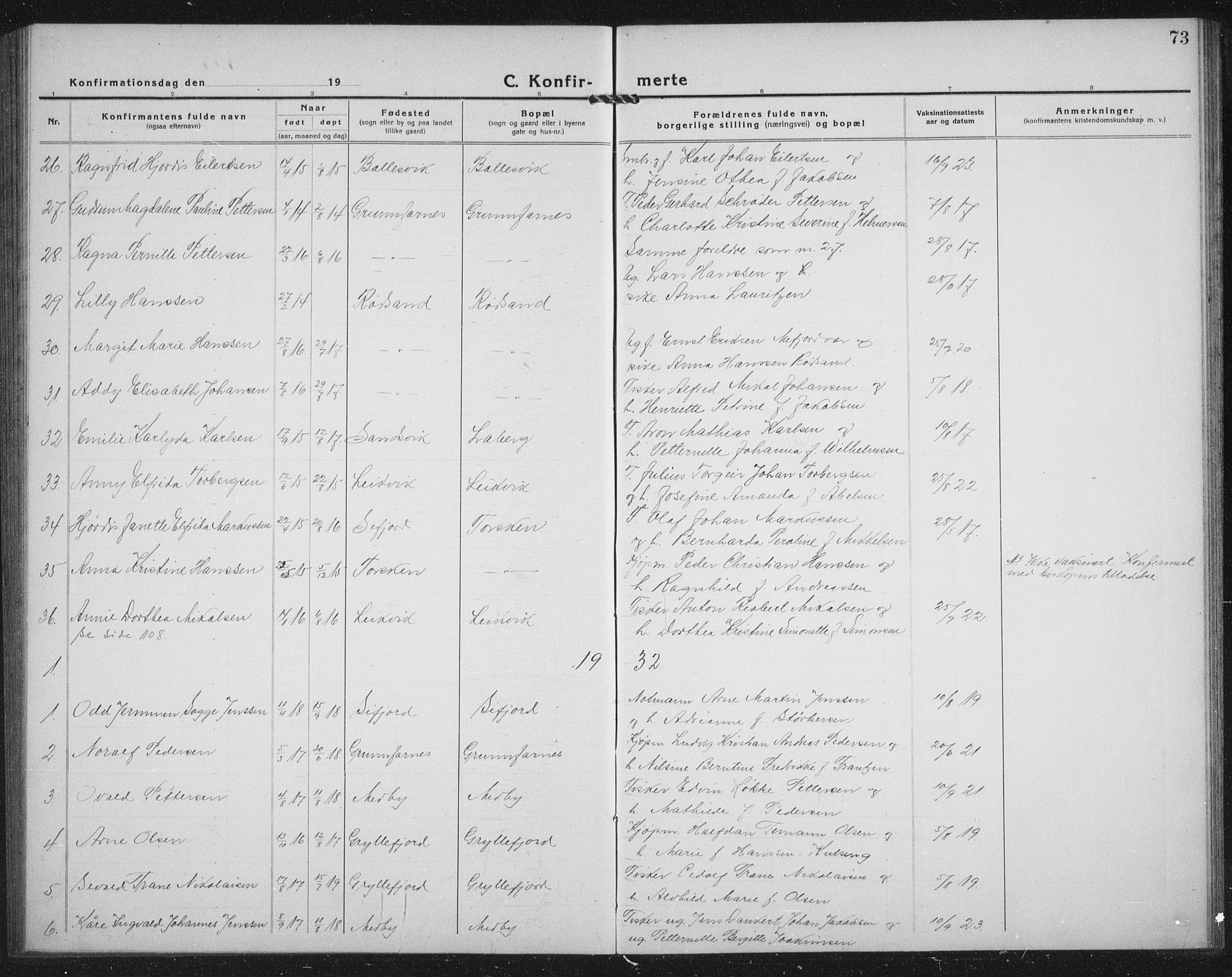 Berg sokneprestkontor, AV/SATØ-S-1318/G/Ga/Gab/L0014klokker: Klokkerbok nr. 14, 1922-1933, s. 73