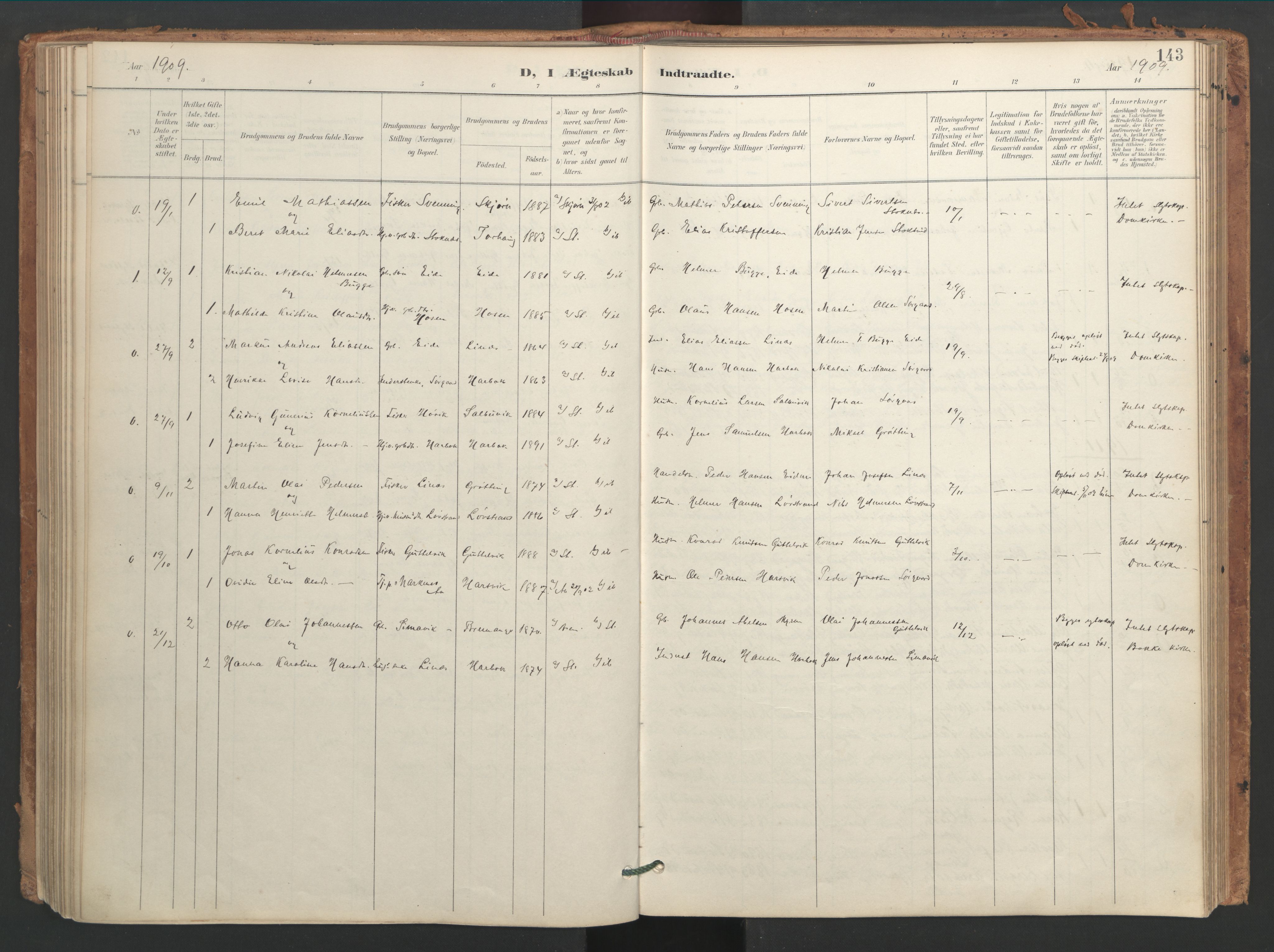 Ministerialprotokoller, klokkerbøker og fødselsregistre - Sør-Trøndelag, AV/SAT-A-1456/656/L0693: Ministerialbok nr. 656A02, 1894-1913, s. 143