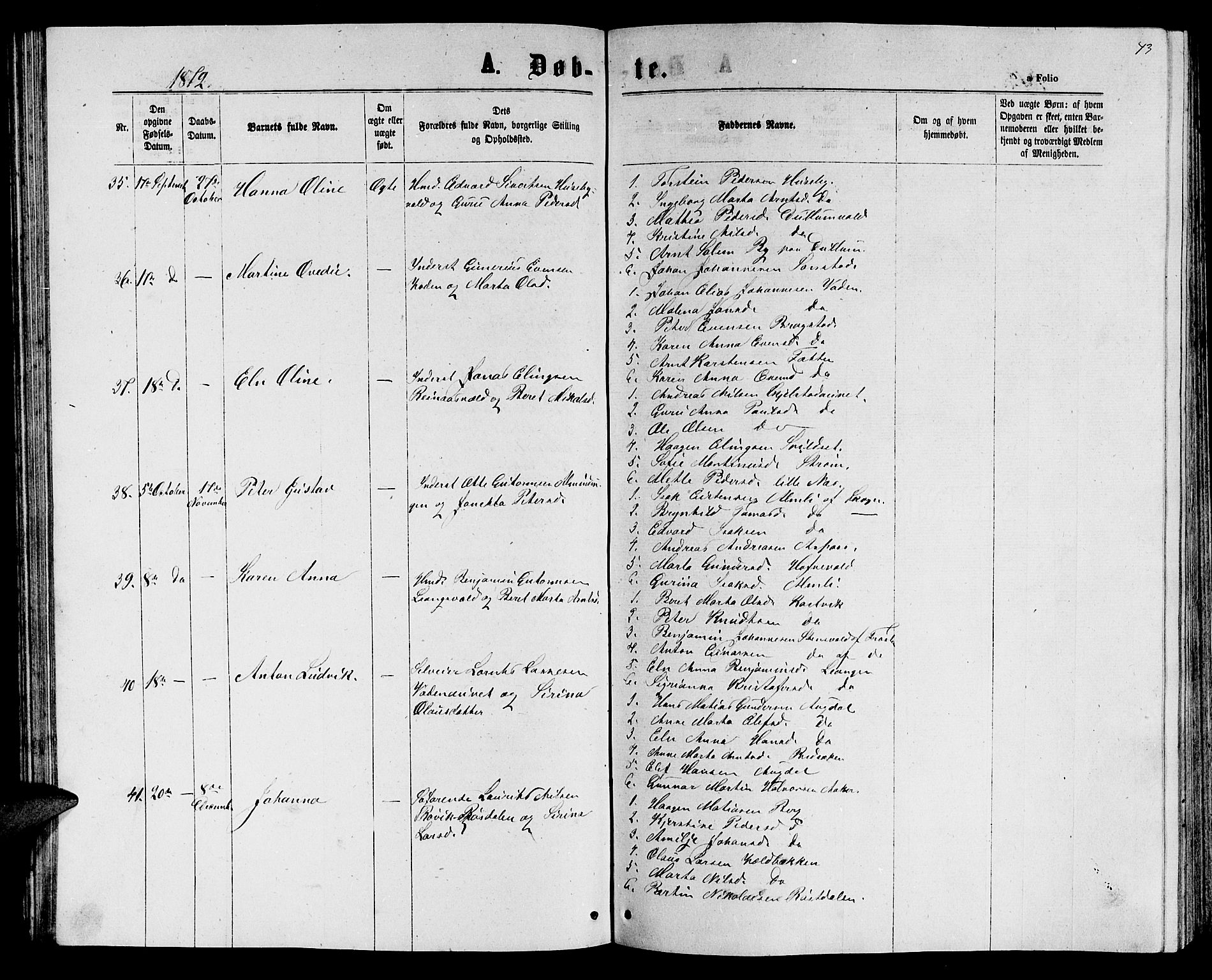 Ministerialprotokoller, klokkerbøker og fødselsregistre - Nord-Trøndelag, AV/SAT-A-1458/714/L0133: Klokkerbok nr. 714C02, 1865-1877, s. 43