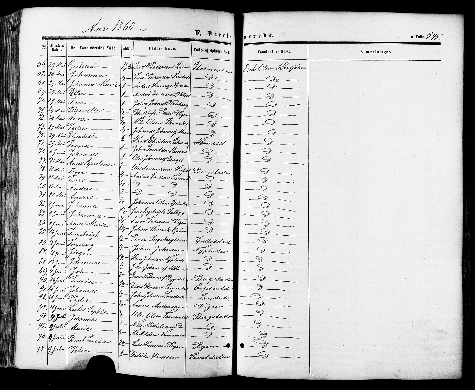 Ministerialprotokoller, klokkerbøker og fødselsregistre - Sør-Trøndelag, SAT/A-1456/681/L0932: Ministerialbok nr. 681A10, 1860-1878, s. 545