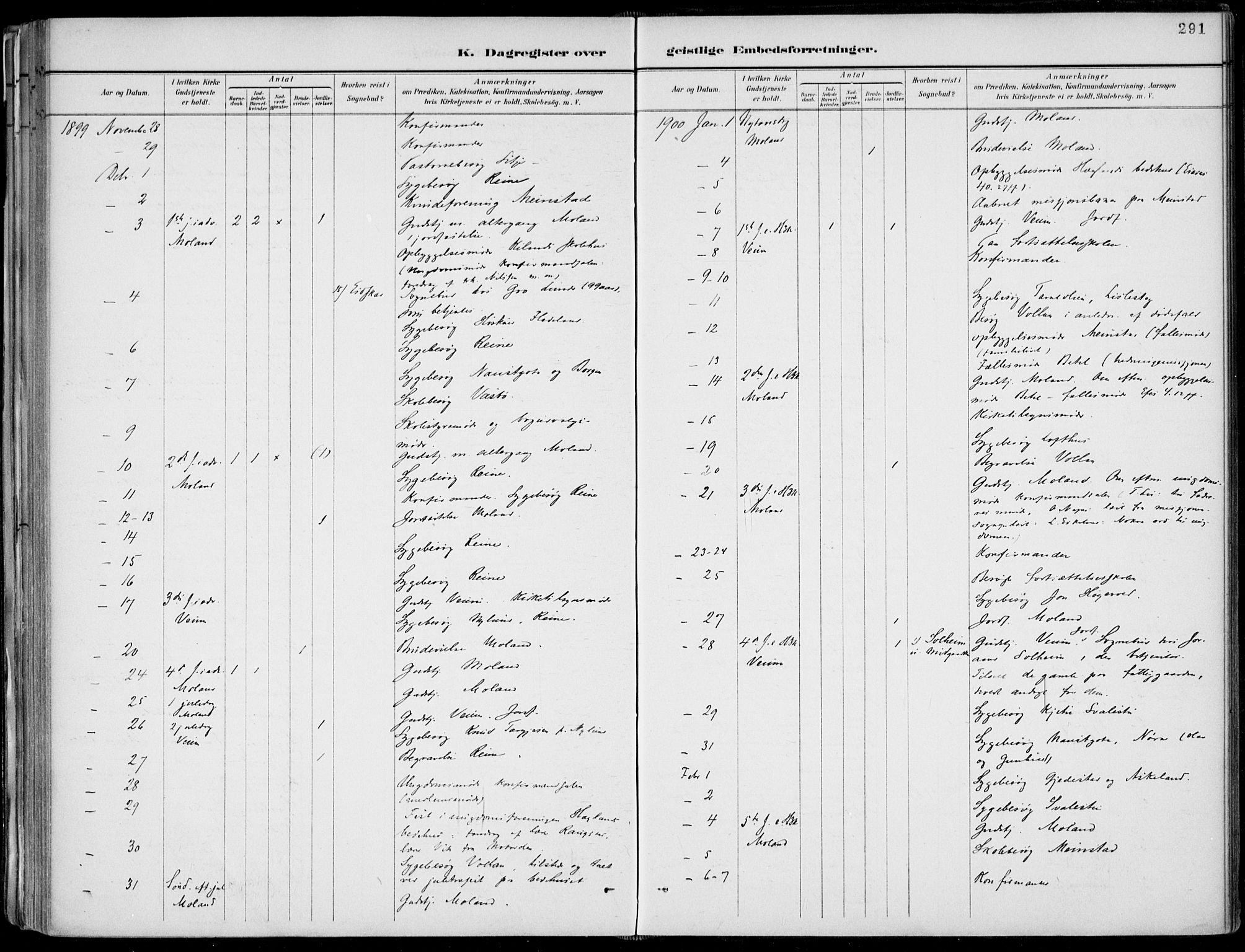 Fyresdal kirkebøker, AV/SAKO-A-263/F/Fa/L0007: Ministerialbok nr. I 7, 1887-1914, s. 291