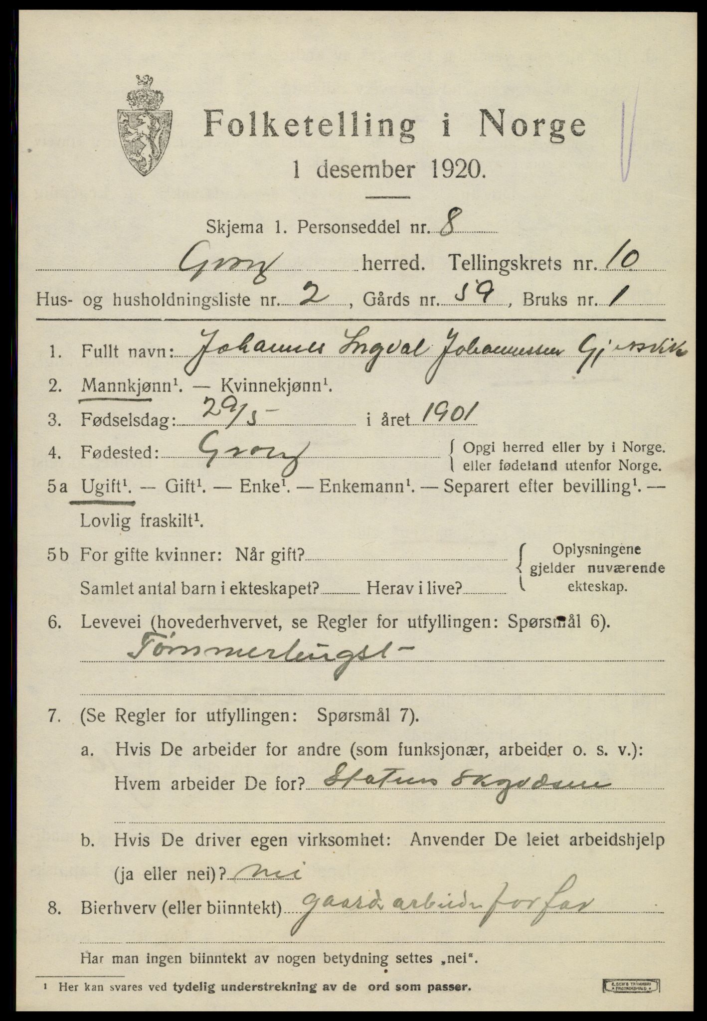 SAT, Folketelling 1920 for 1742 Grong herred, 1920, s. 5611