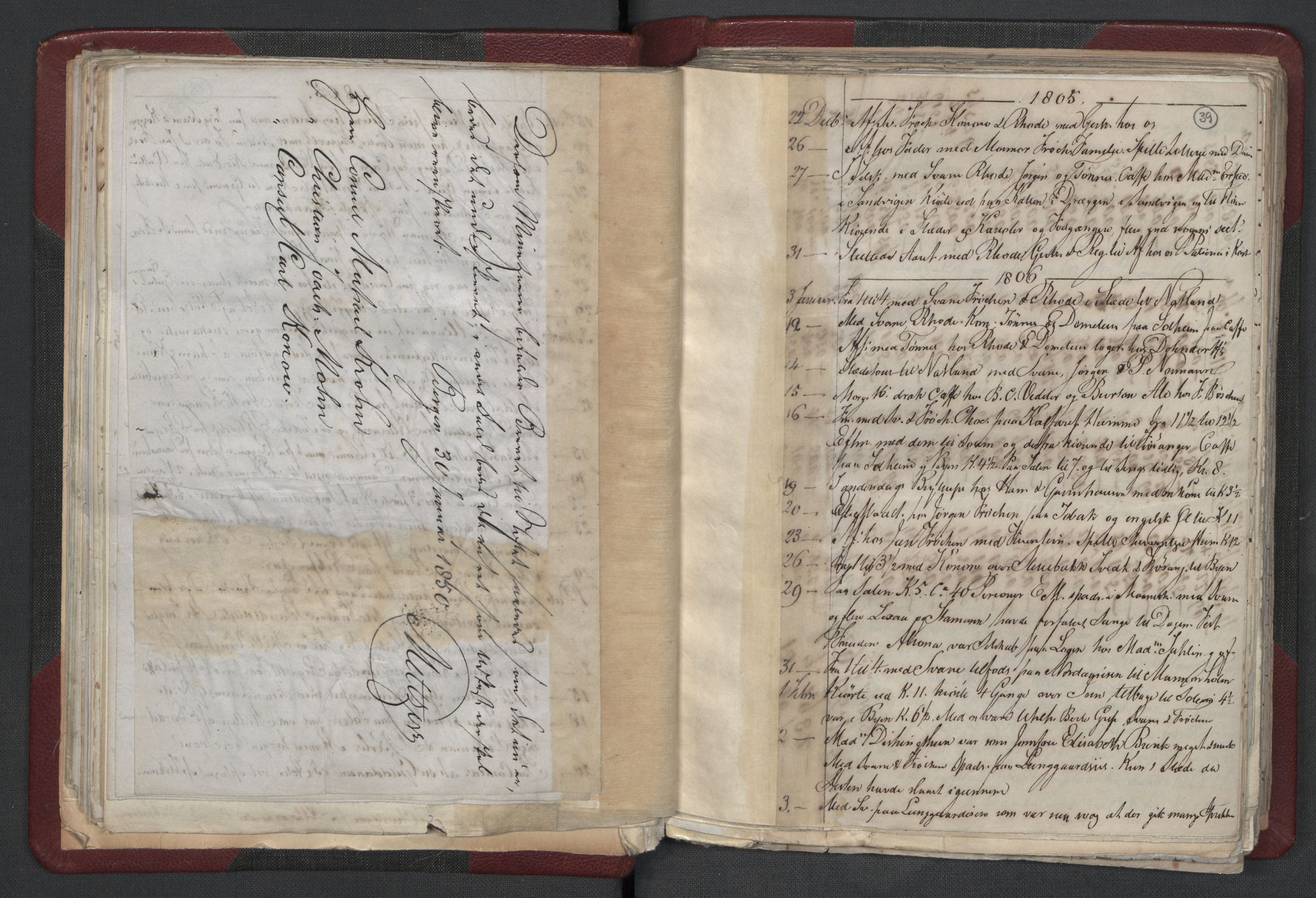 Meltzer, Fredrik, AV/RA-PA-0028/F/L0001: Dagbok for årene 1796-1808, 1811, 1817, 1796-1817, s. 38b-39a