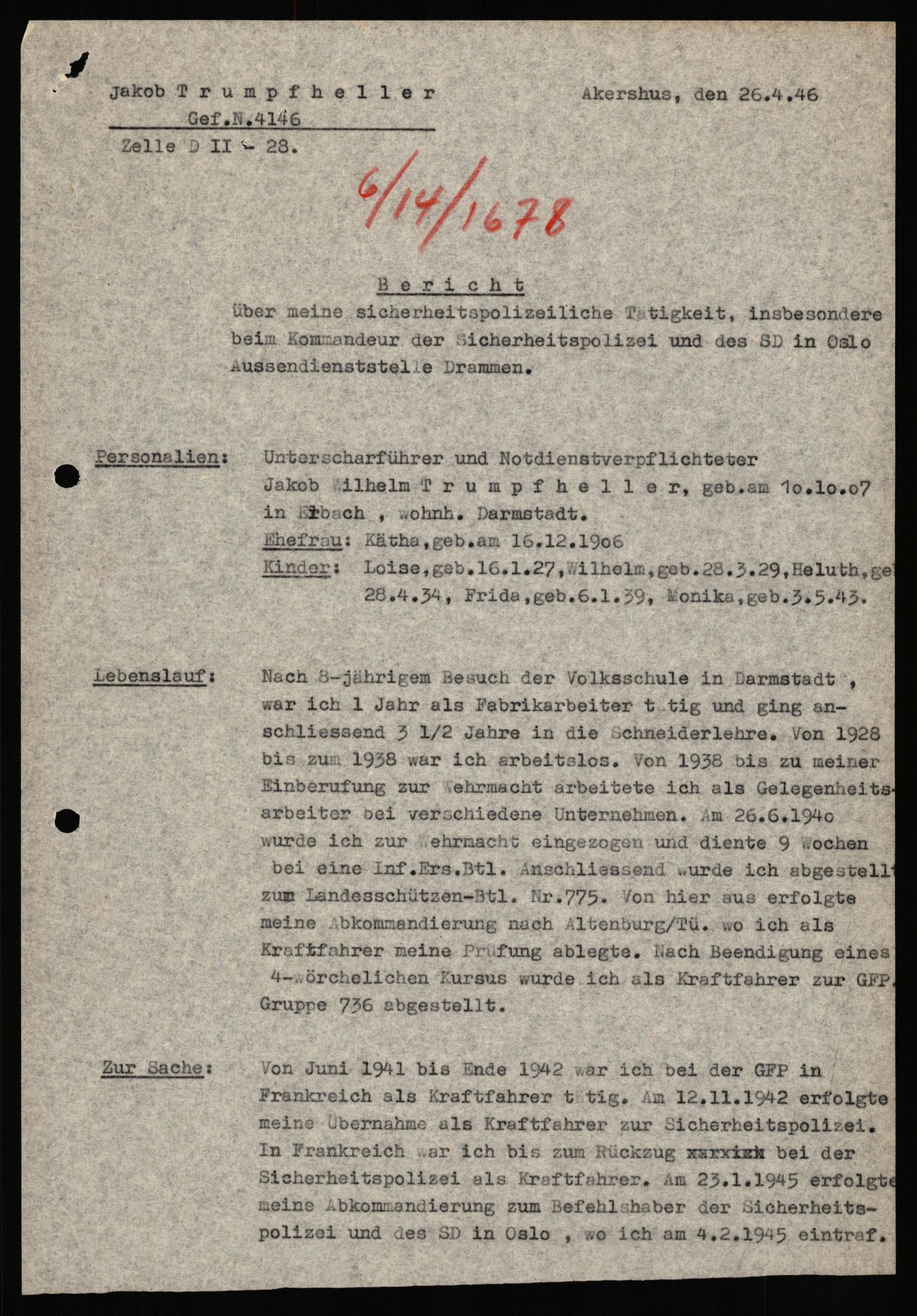 Forsvaret, Forsvarets overkommando II, AV/RA-RAFA-3915/D/Db/L0034: CI Questionaires. Tyske okkupasjonsstyrker i Norge. Tyskere., 1945-1946, s. 121