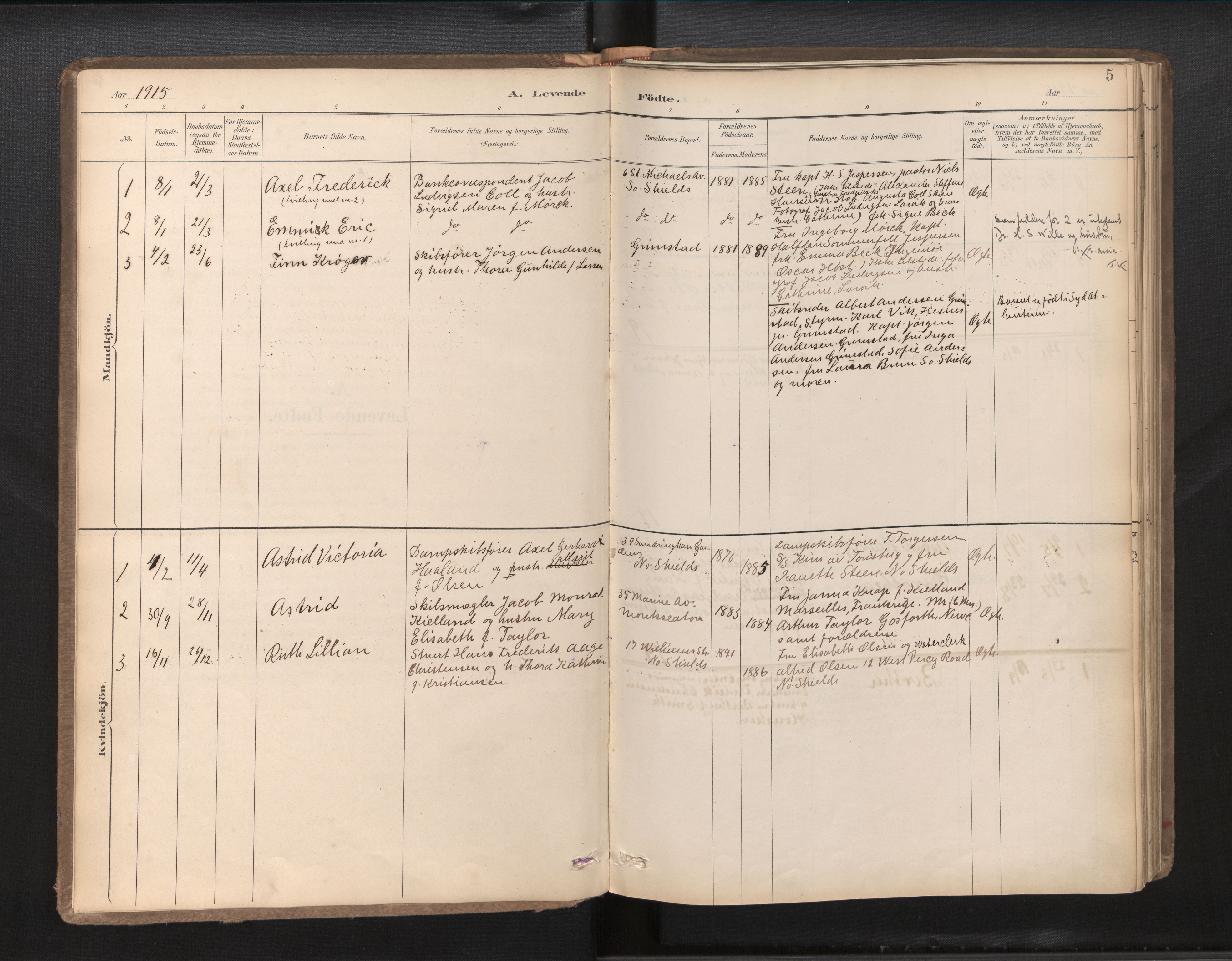 Den norske sjømannsmisjon i utlandet/Tyne-havnene (North Shields og New Castle), AV/SAB-SAB/PA-0101/H/Ha/L0003: Ministerialbok nr. A 3, 1898-1966, s. 4b-5a