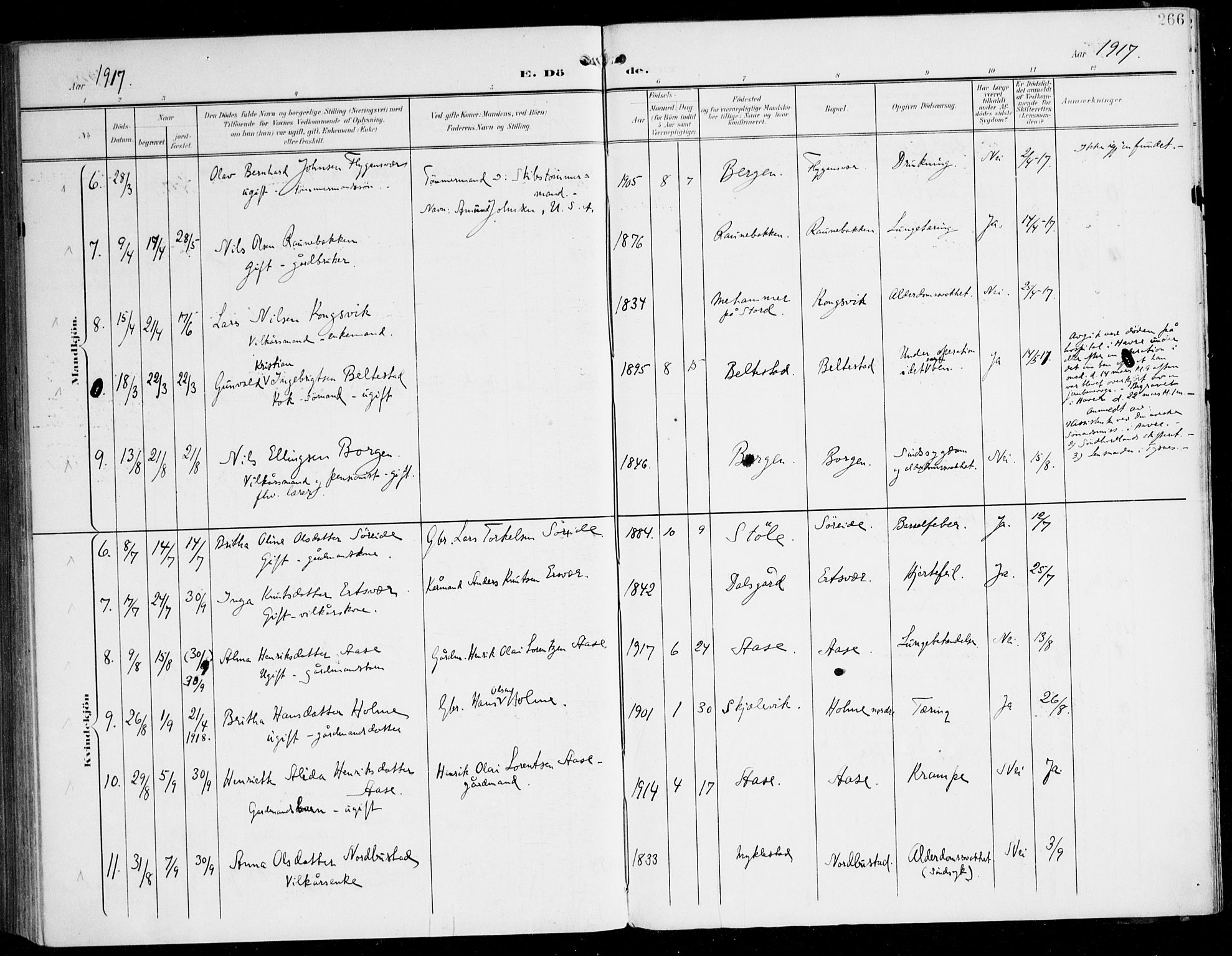 Tysnes sokneprestembete, AV/SAB-A-78601/H/Haa: Ministerialbok nr. D 2, 1905-1922, s. 266