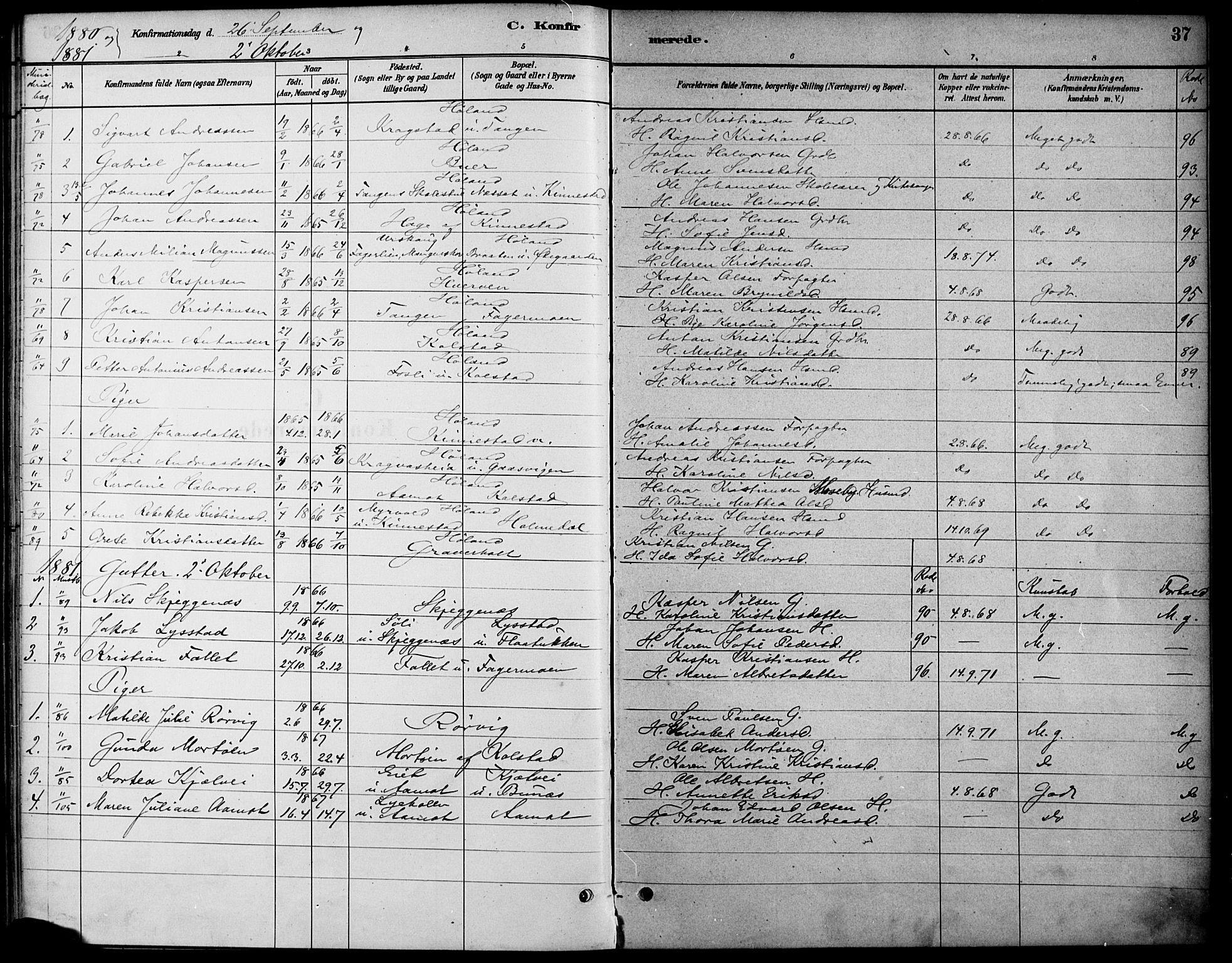 Høland prestekontor Kirkebøker, AV/SAO-A-10346a/F/Fc/L0001: Ministerialbok nr. III 1, 1880-1897, s. 37