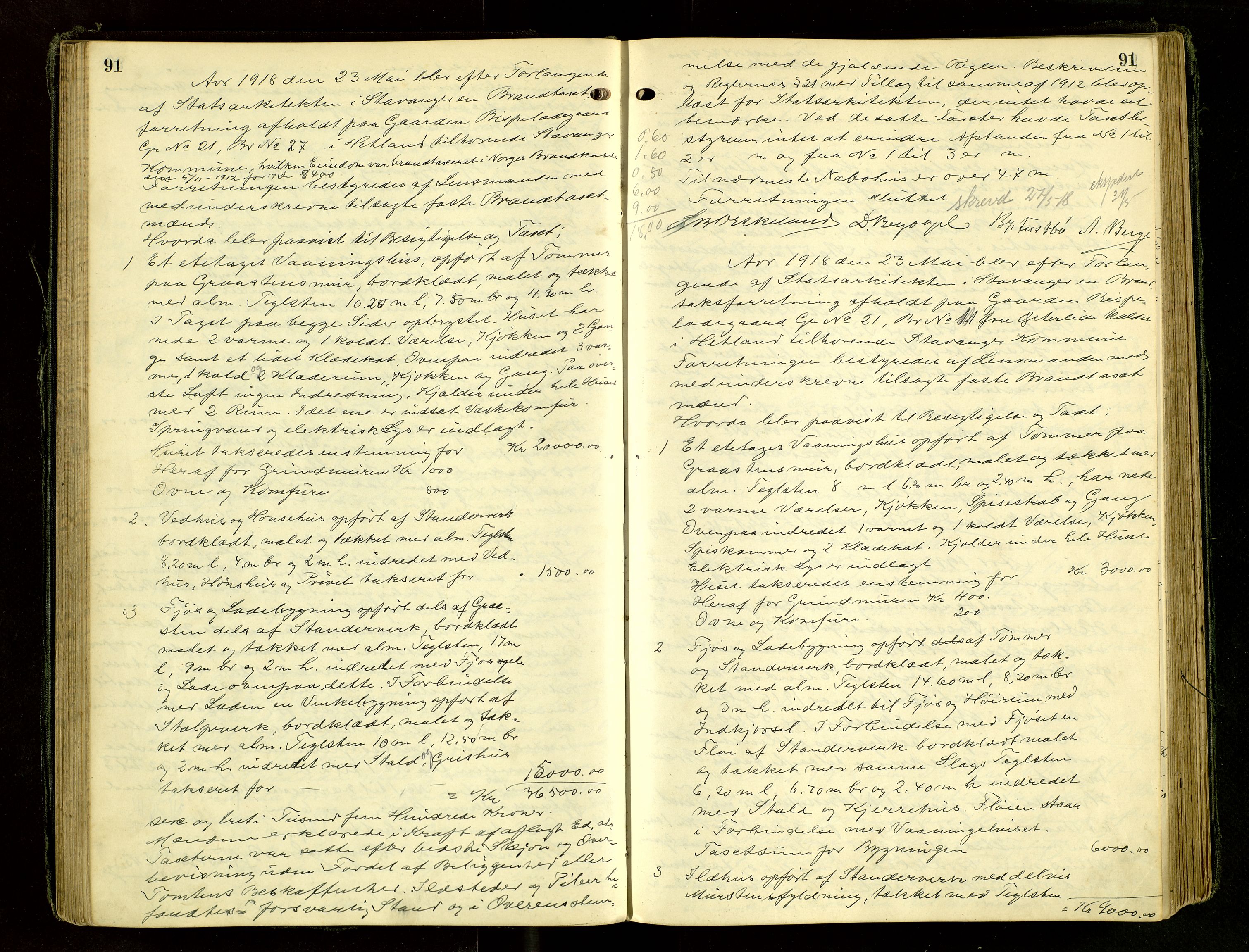 Hetland lensmannskontor, AV/SAST-A-100101/Goa/L0005: "Brandtakstprotokol" m/register, 1916-1921, s. 91