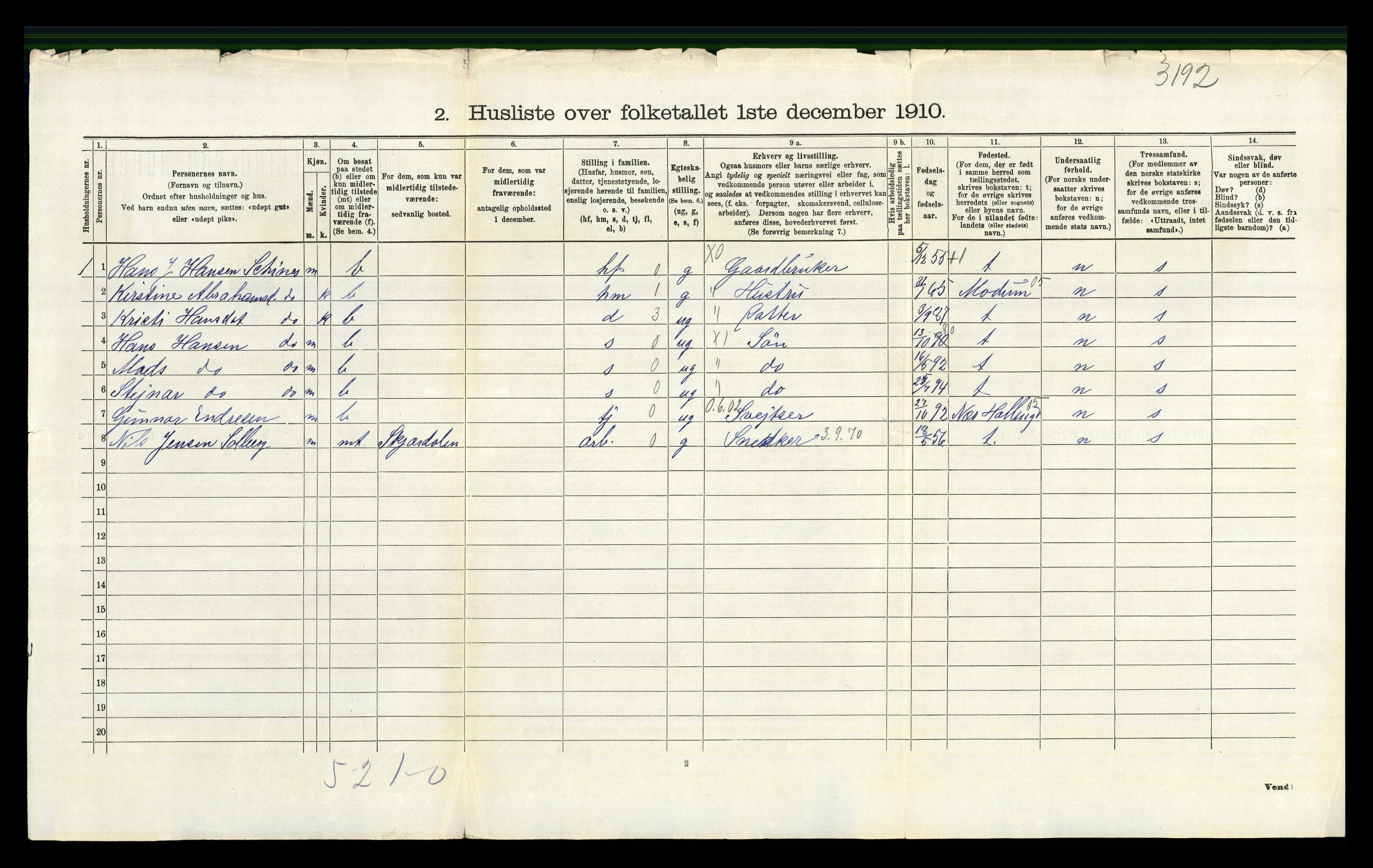 RA, Folketelling 1910 for 0612 Hole herred, 1910, s. 1201