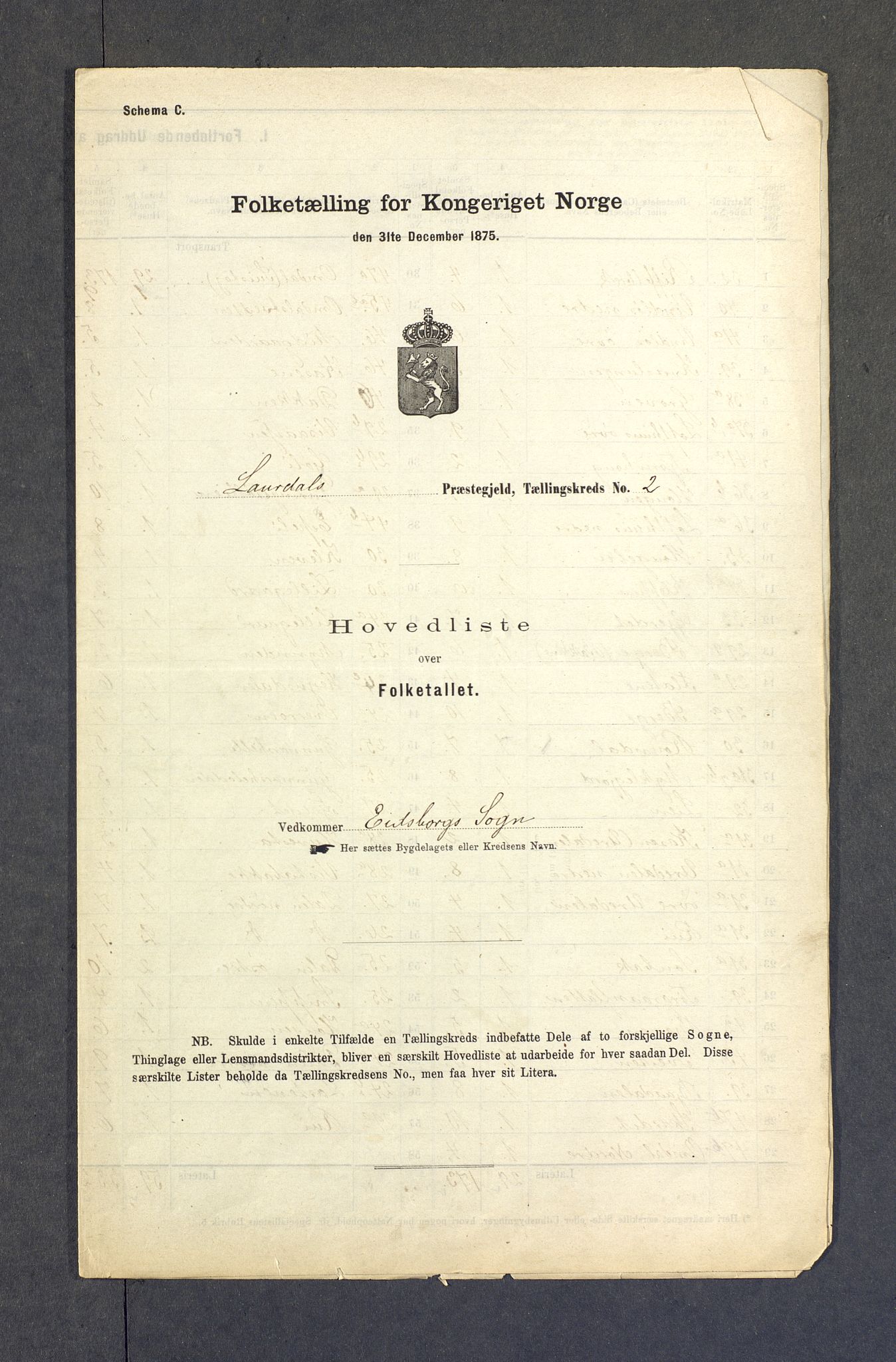 SAKO, Folketelling 1875 for 0833P Lårdal prestegjeld, 1875, s. 6