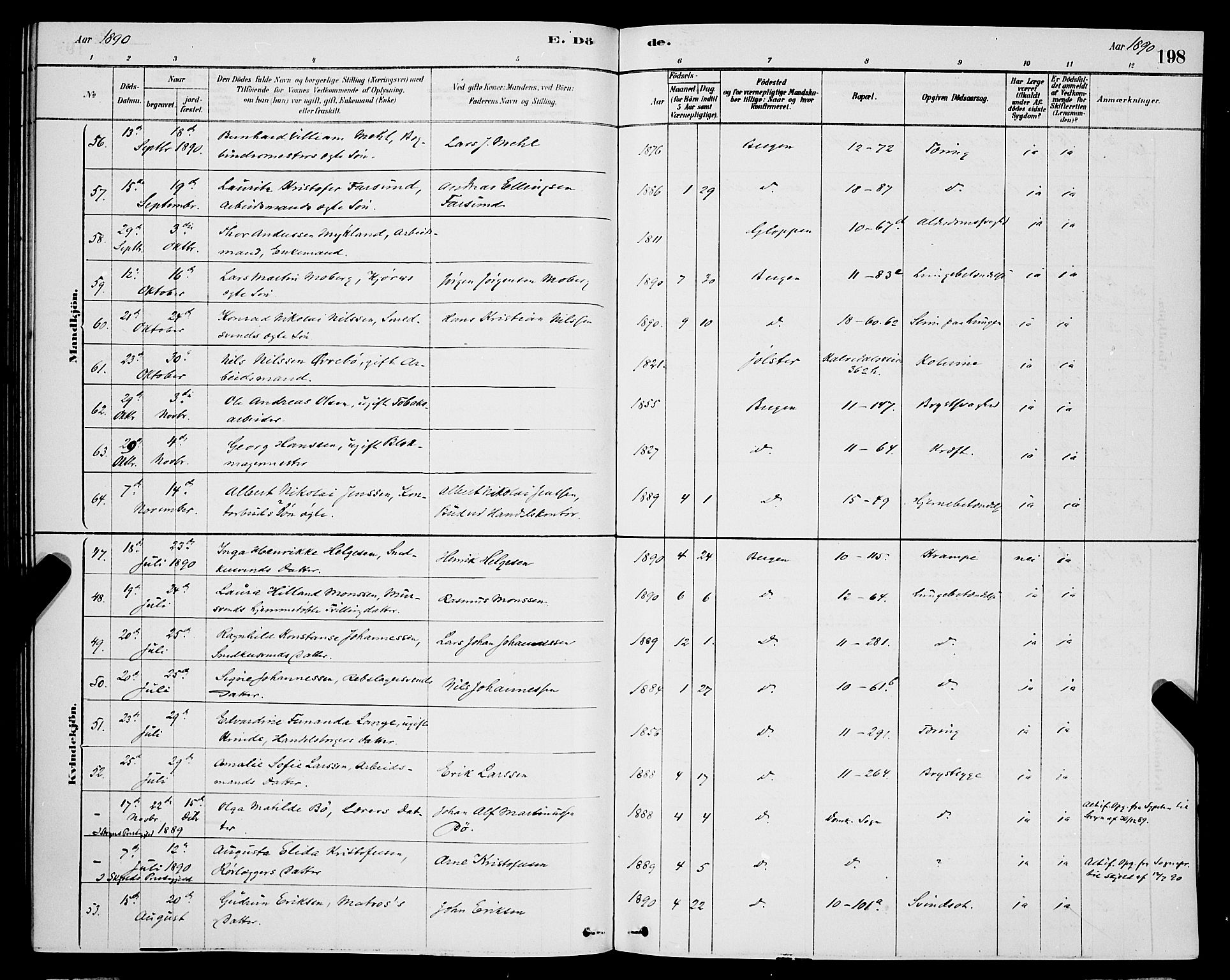 Domkirken sokneprestembete, AV/SAB-A-74801/H/Hab/L0041: Klokkerbok nr. E 5, 1878-1900, s. 198