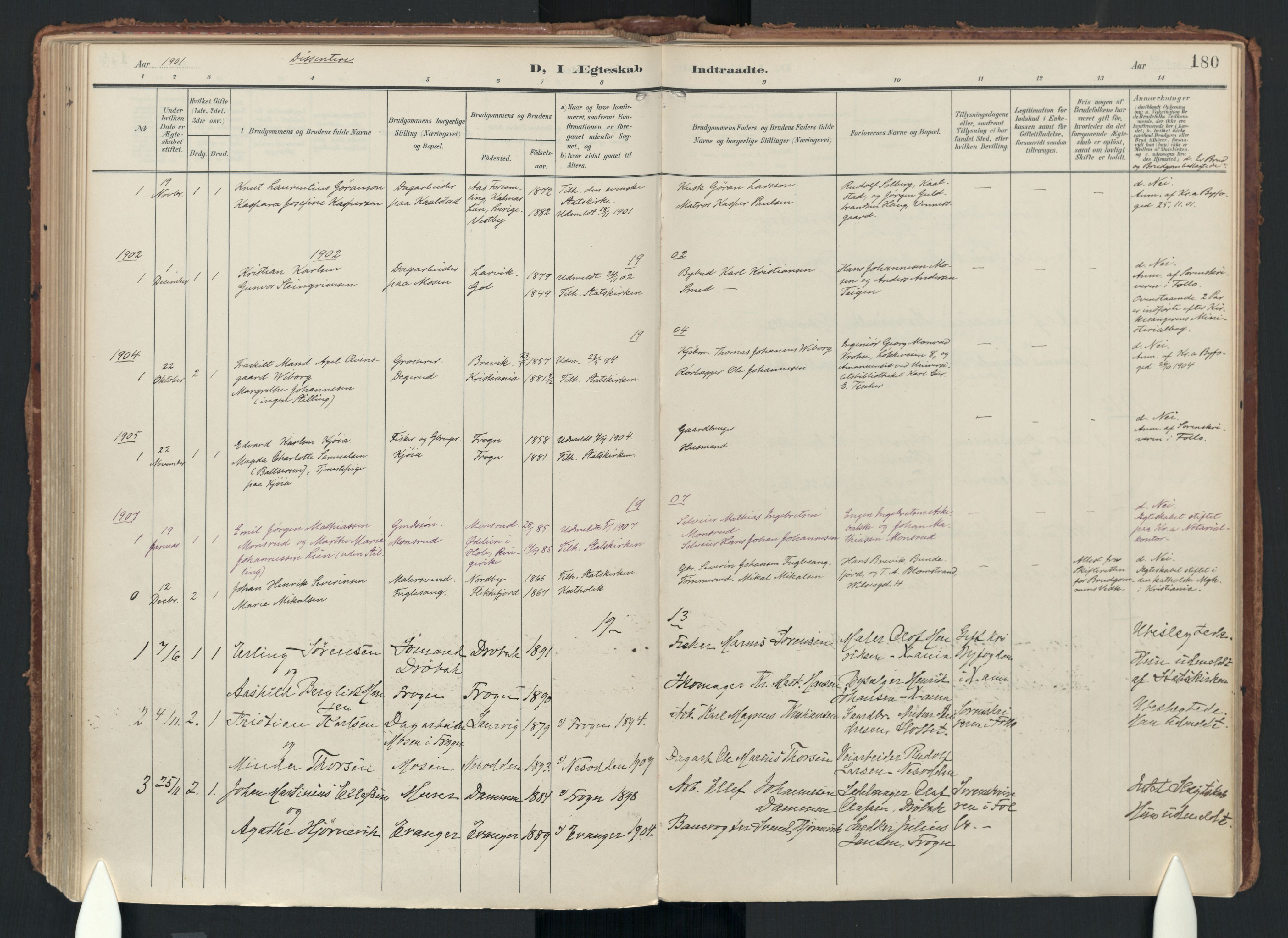 Drøbak prestekontor Kirkebøker, AV/SAO-A-10142a/F/Fc/L0003: Ministerialbok nr. III 3, 1901-1920, s. 180