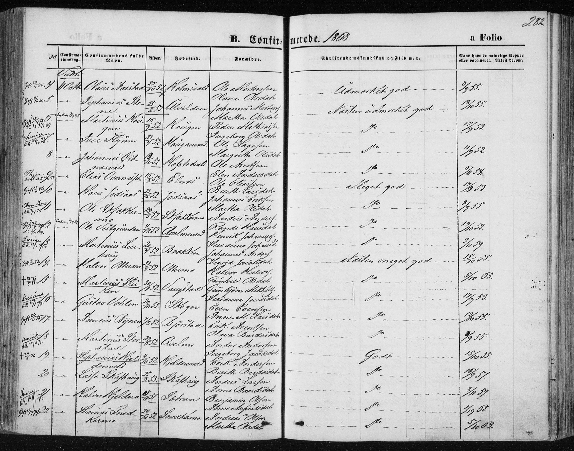 Ministerialprotokoller, klokkerbøker og fødselsregistre - Nord-Trøndelag, AV/SAT-A-1458/723/L0241: Ministerialbok nr. 723A10, 1860-1869, s. 282