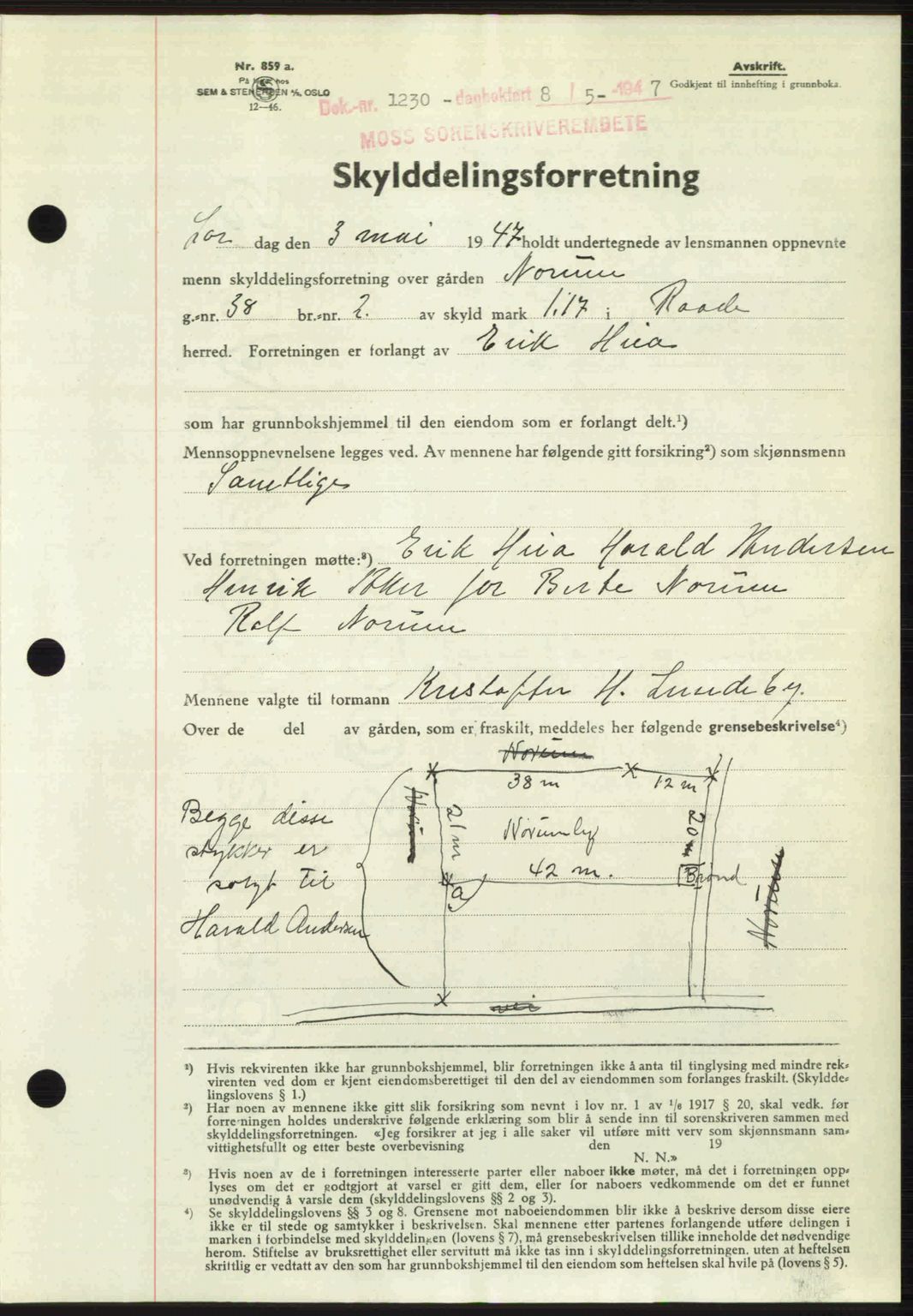 Moss sorenskriveri, SAO/A-10168: Pantebok nr. A17, 1947-1947, Dagboknr: 1230/1947
