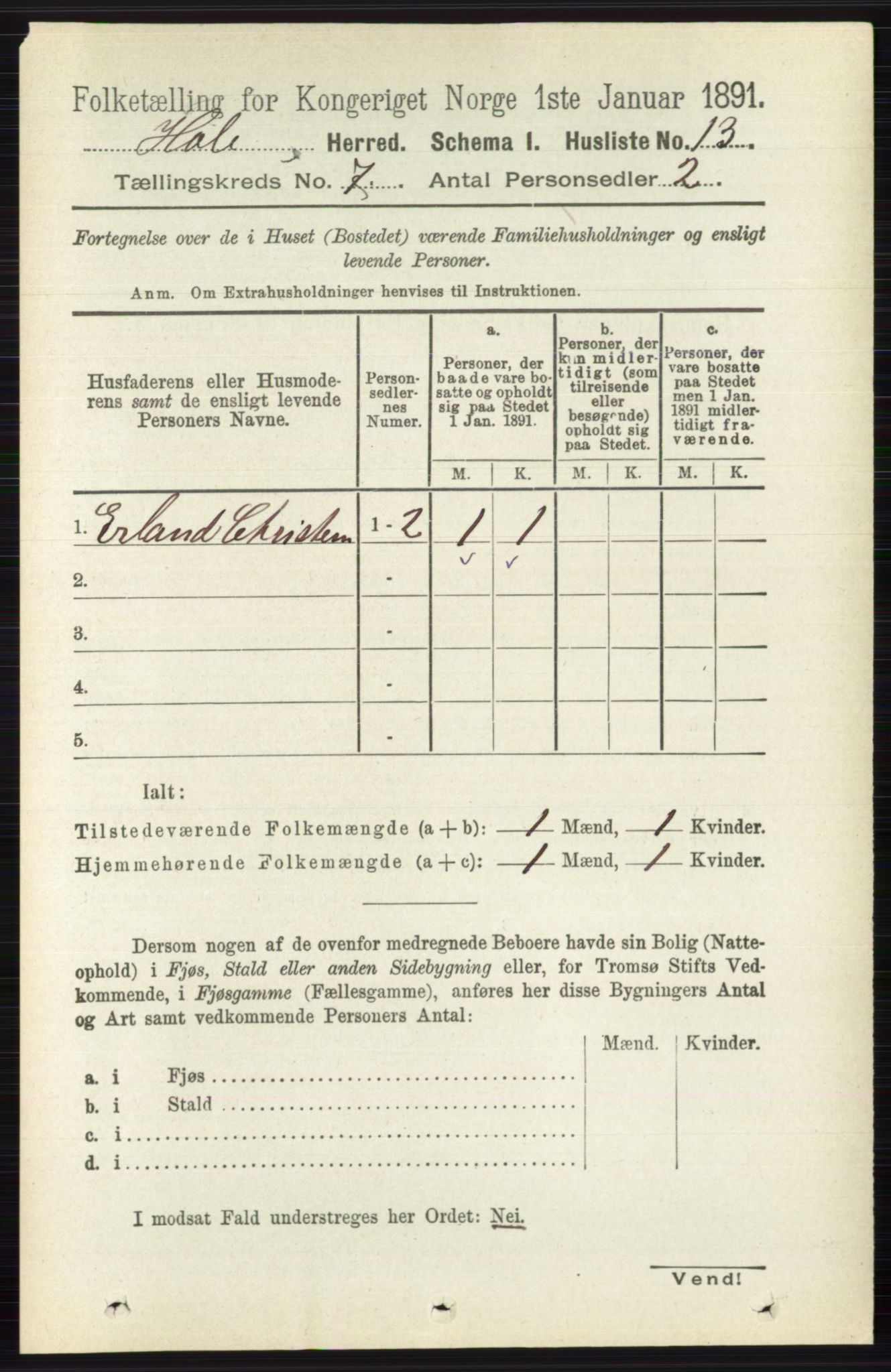 RA, Folketelling 1891 for 0612 Hole herred, 1891, s. 3894