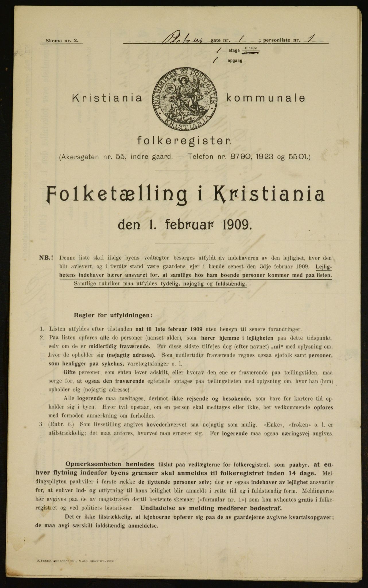 OBA, Kommunal folketelling 1.2.1909 for Kristiania kjøpstad, 1909, s. 72640