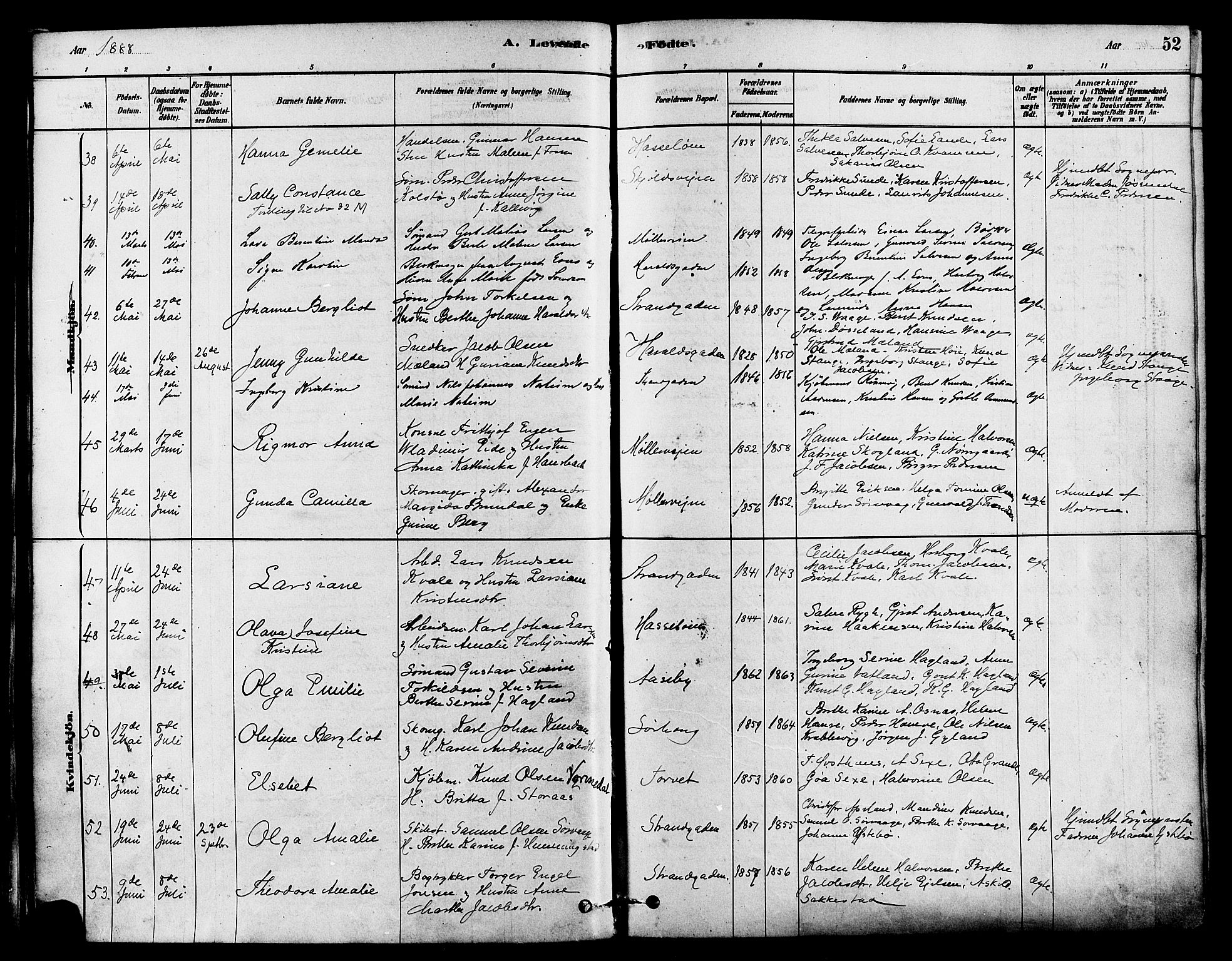 Haugesund sokneprestkontor, AV/SAST-A -101863/H/Ha/Haa/L0003: Ministerialbok nr. A 3, 1885-1890, s. 52