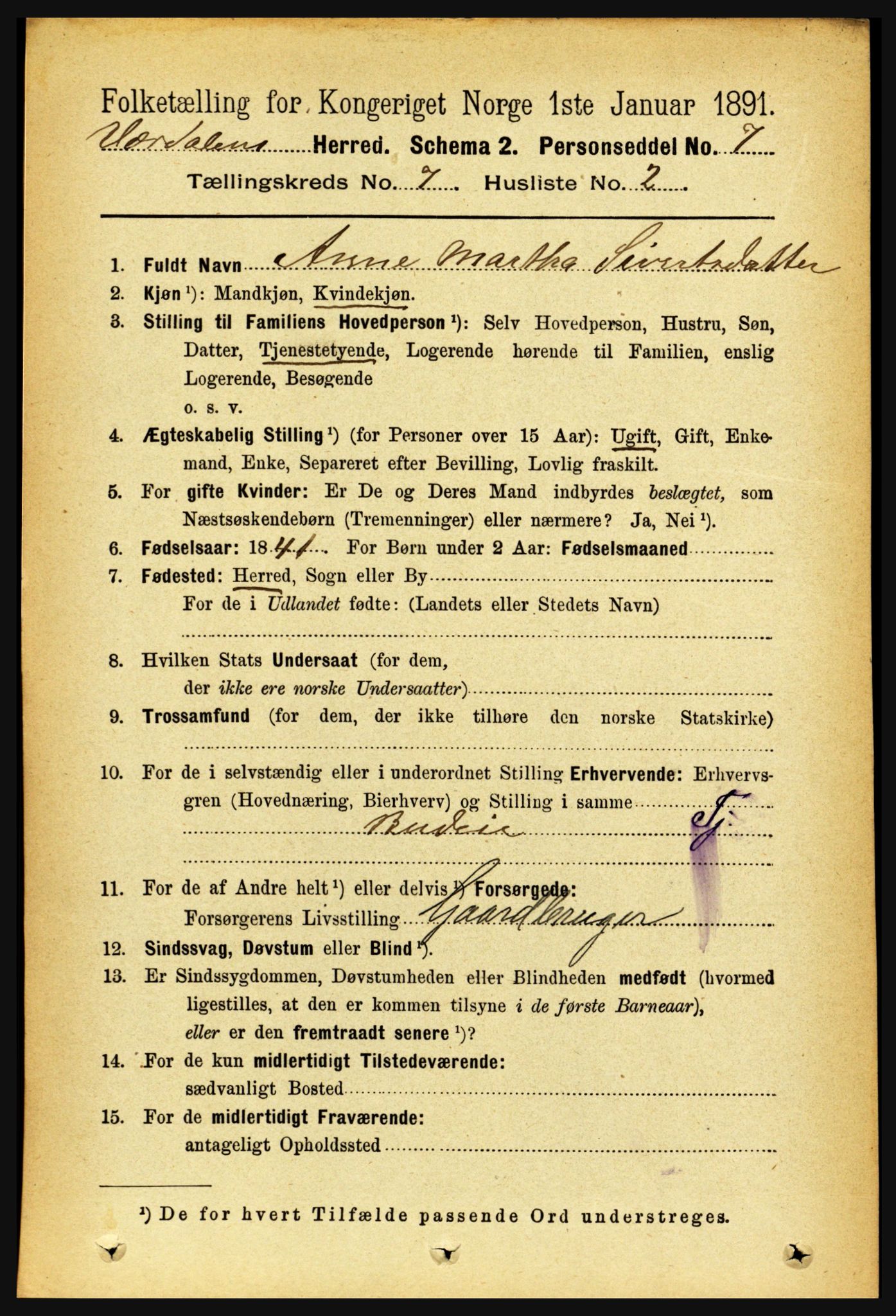 RA, Folketelling 1891 for 1721 Verdal herred, 1891, s. 3996