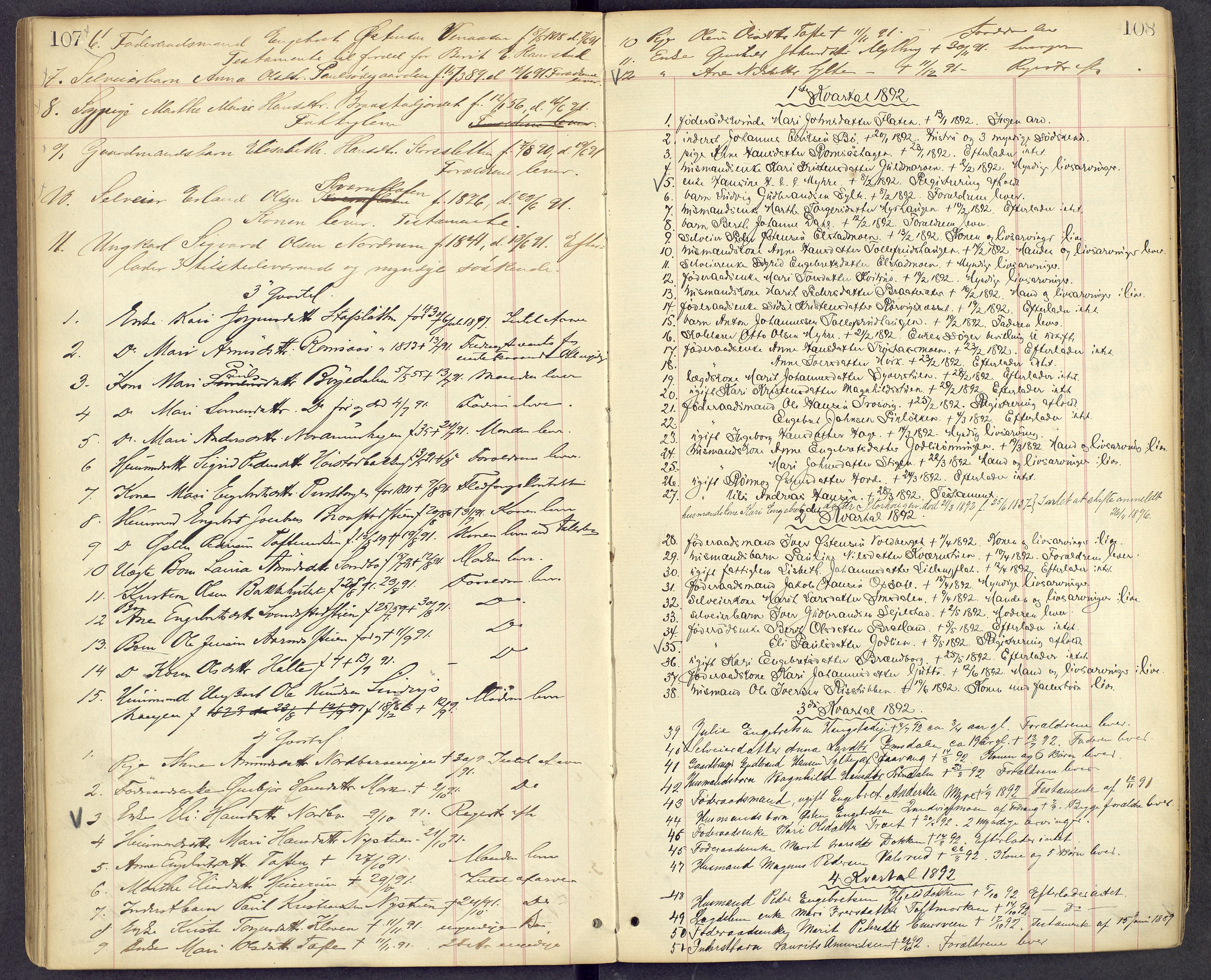 Mellom-Gudbrandsdal sorenskriveri, SAH/TING-038/J/Jf/L0002: Dødsfallsprotokoll, 1885-1900, s. 107-108