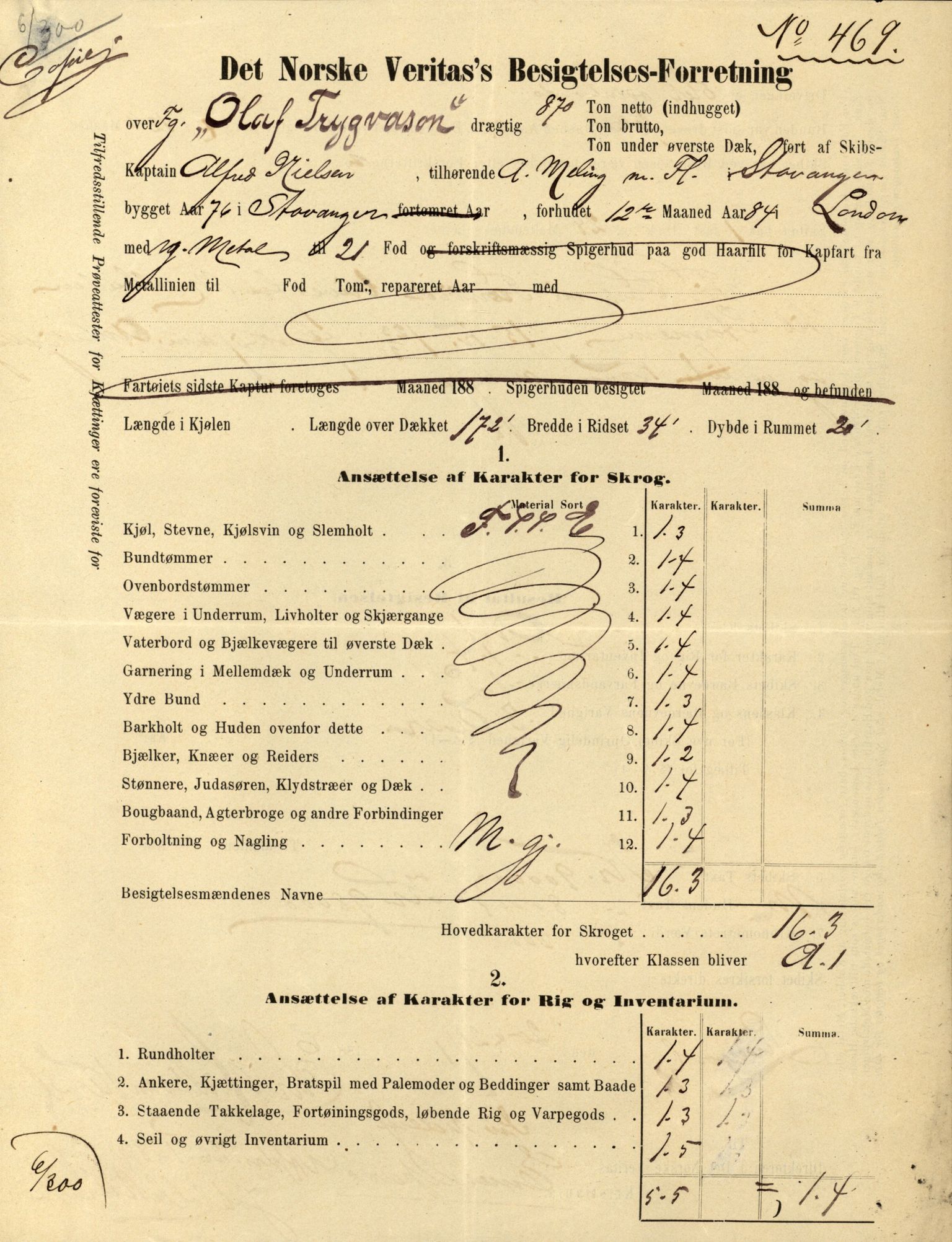 Pa 63 - Østlandske skibsassuranceforening, VEMU/A-1079/G/Ga/L0019/0006: Havaridokumenter / Sømand, Olaf Trygvason, Norden, Præsident, Protector, 1886, s. 5