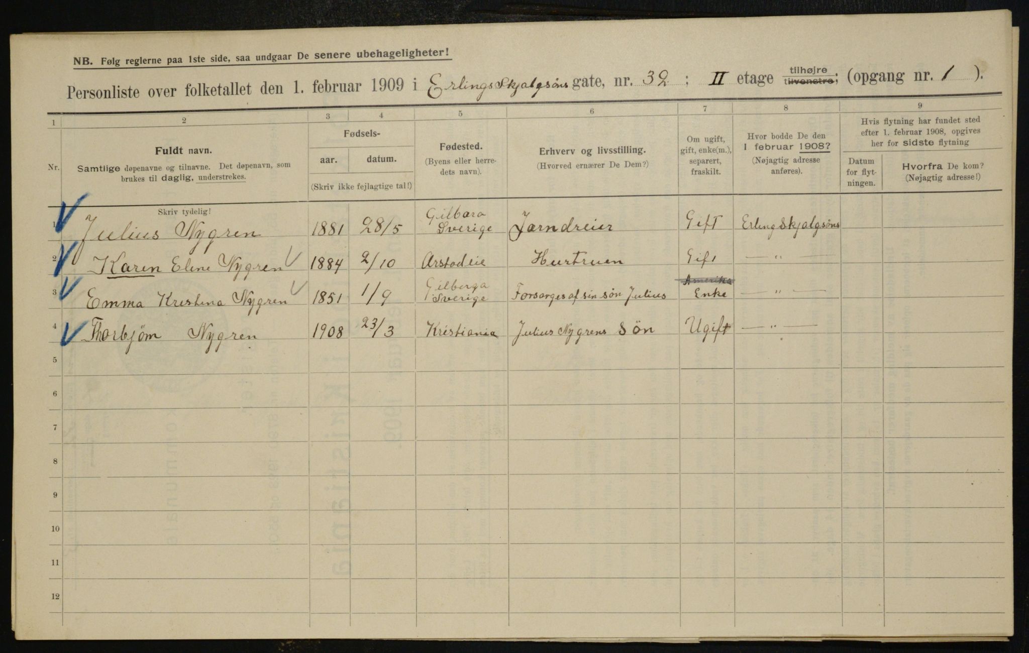 OBA, Kommunal folketelling 1.2.1909 for Kristiania kjøpstad, 1909, s. 20167