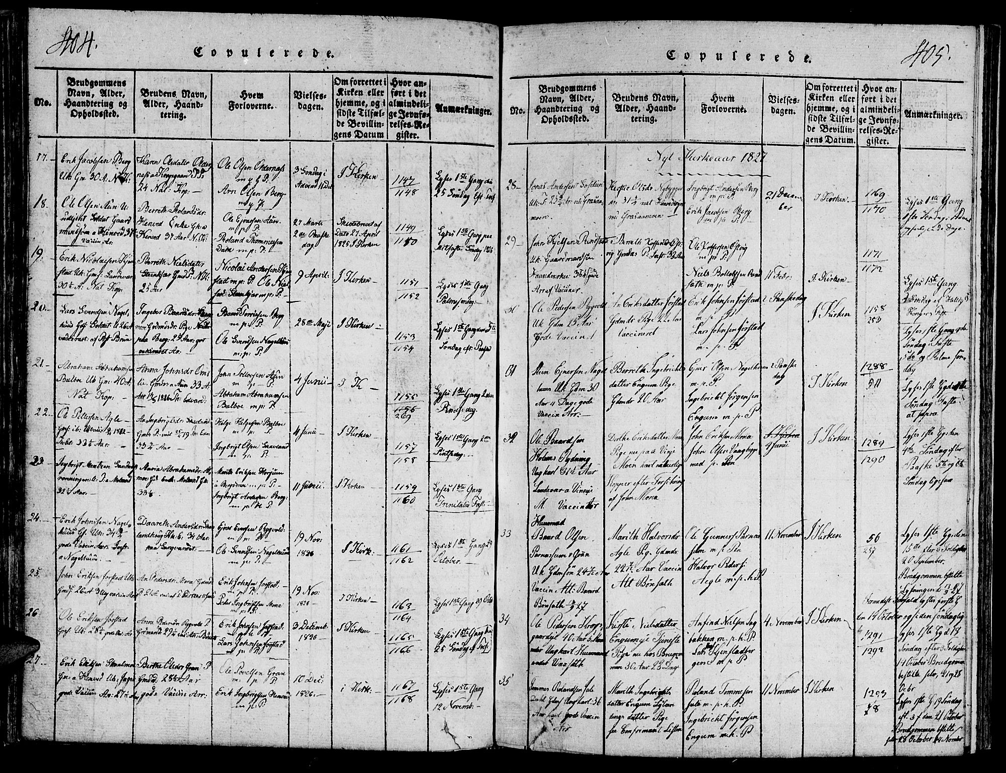Ministerialprotokoller, klokkerbøker og fødselsregistre - Nord-Trøndelag, SAT/A-1458/749/L0479: Klokkerbok nr. 749C01, 1817-1829, s. 404-405