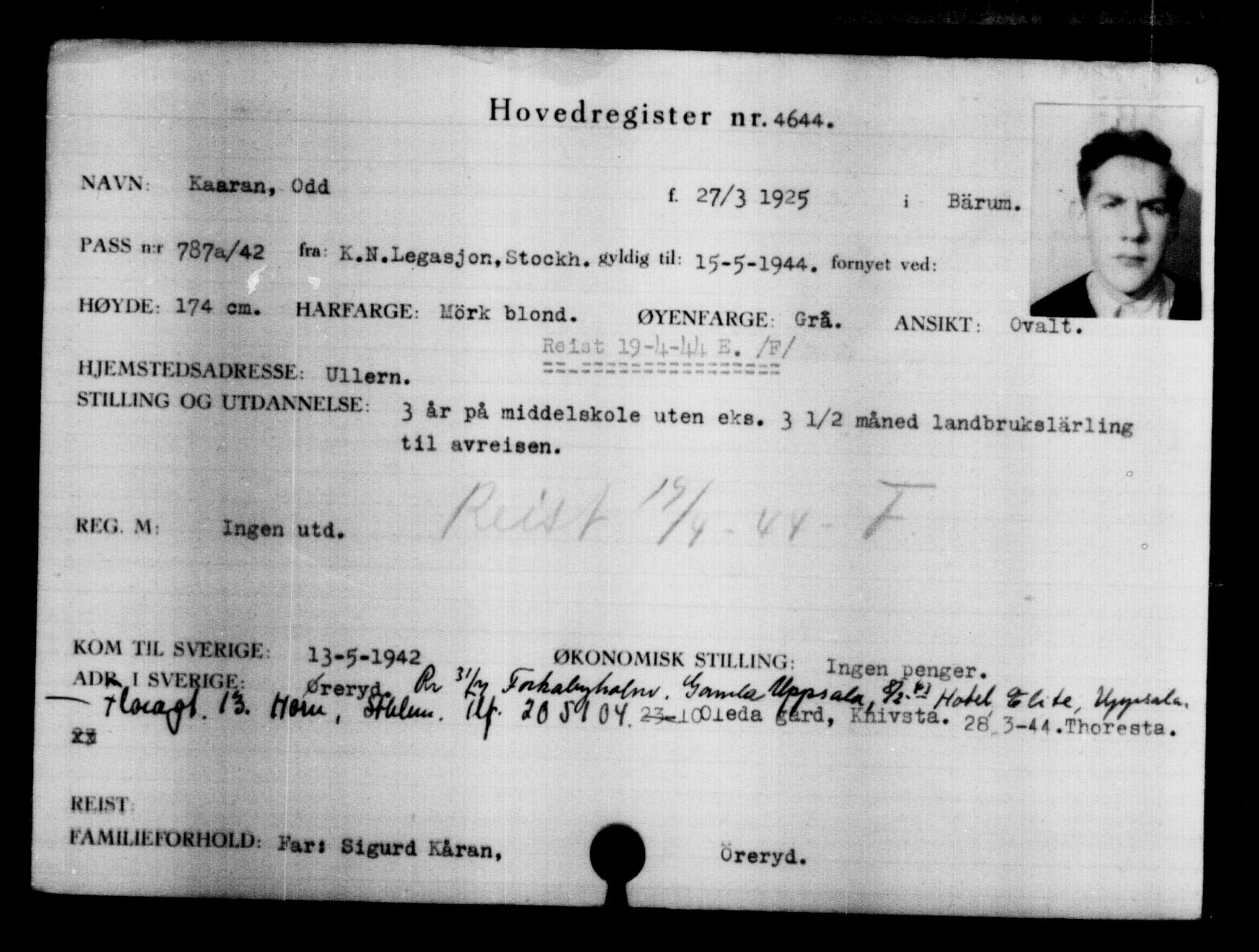 Utenriksstasjonene, Legasjonen i Stockholm, Flyktningkontoret, AV/RA-S-6753/V/Va/L0004: Kjesäterkartoteket, flyktninger med registreringsnr. 3496-6610, 1940-1945, s. 1359